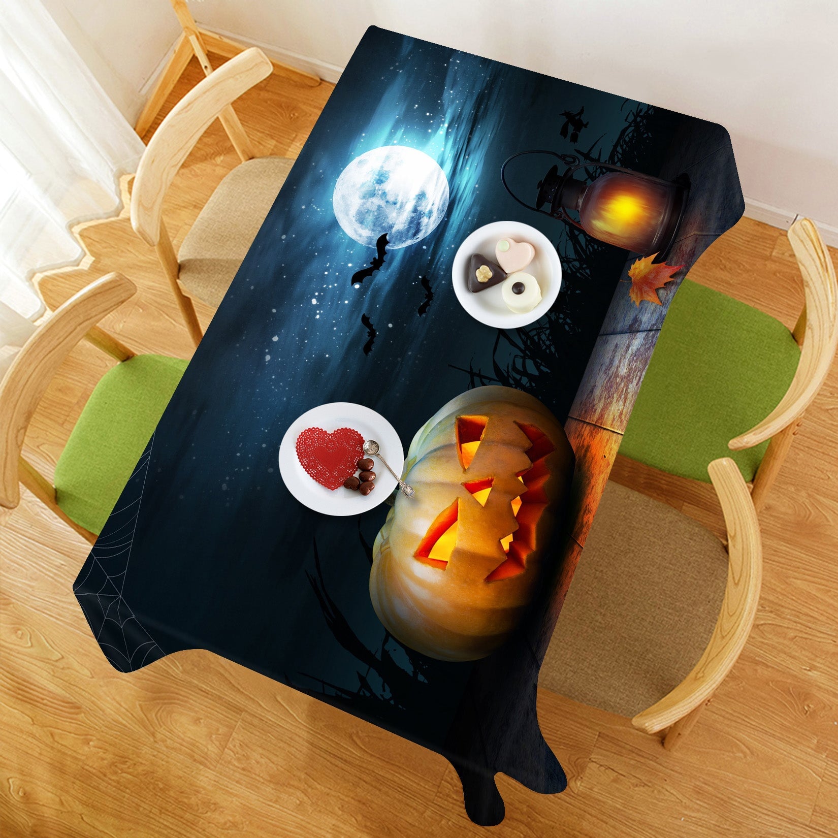 3D Oil Lamp Pumpkin Moon 059 Halloween Tablecloths Wallpaper AJ Wallpaper
