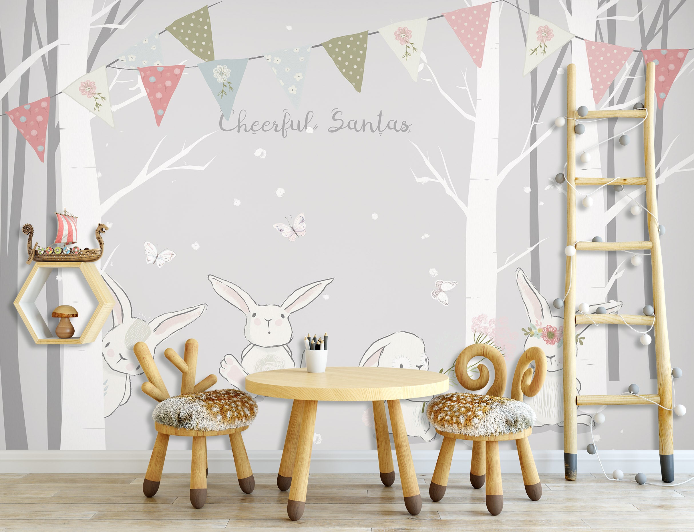 3D Woods White Rabbit 1683 Wall Murals