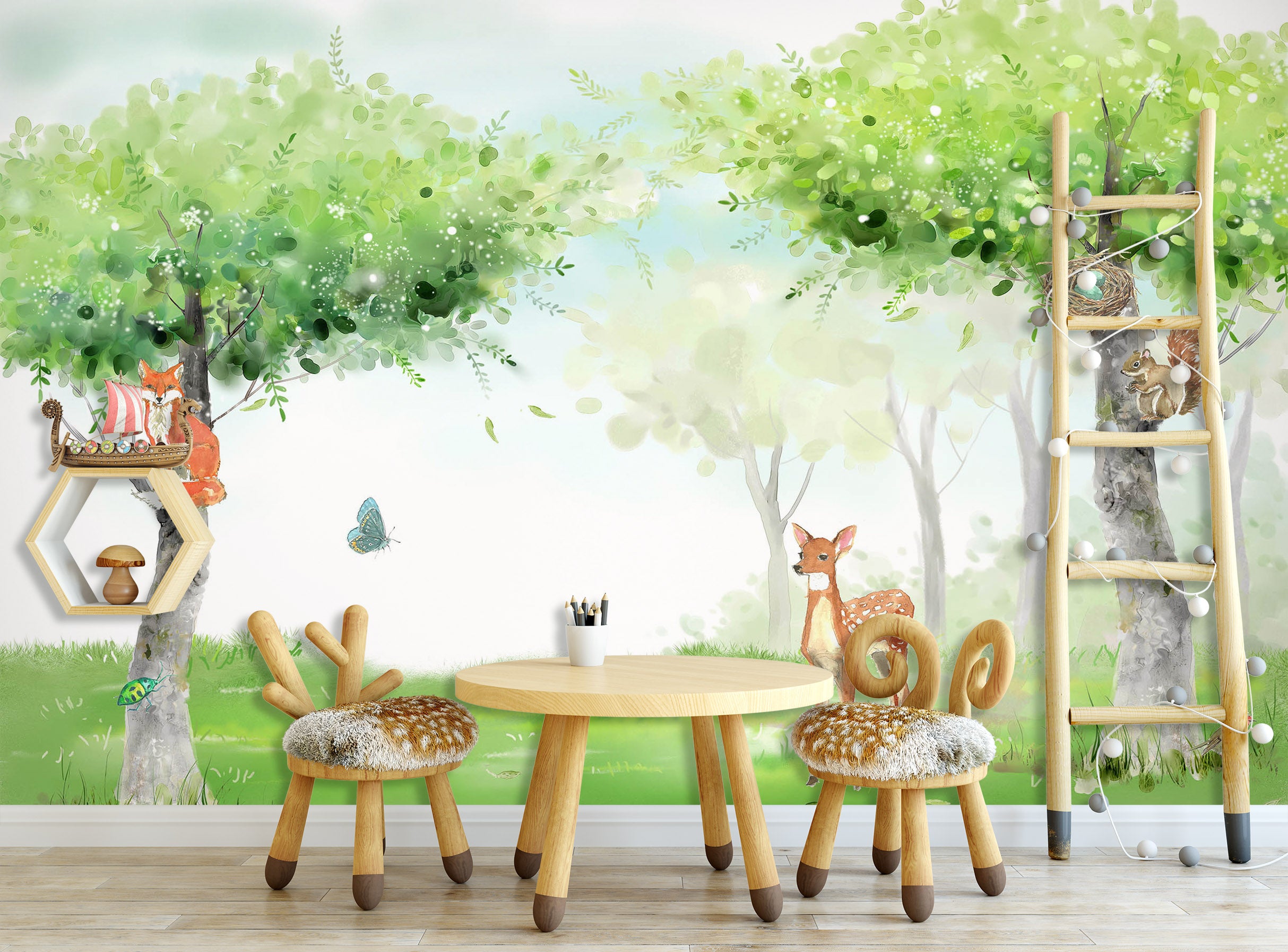 3D Forest Fawn 1728 Wall Murals