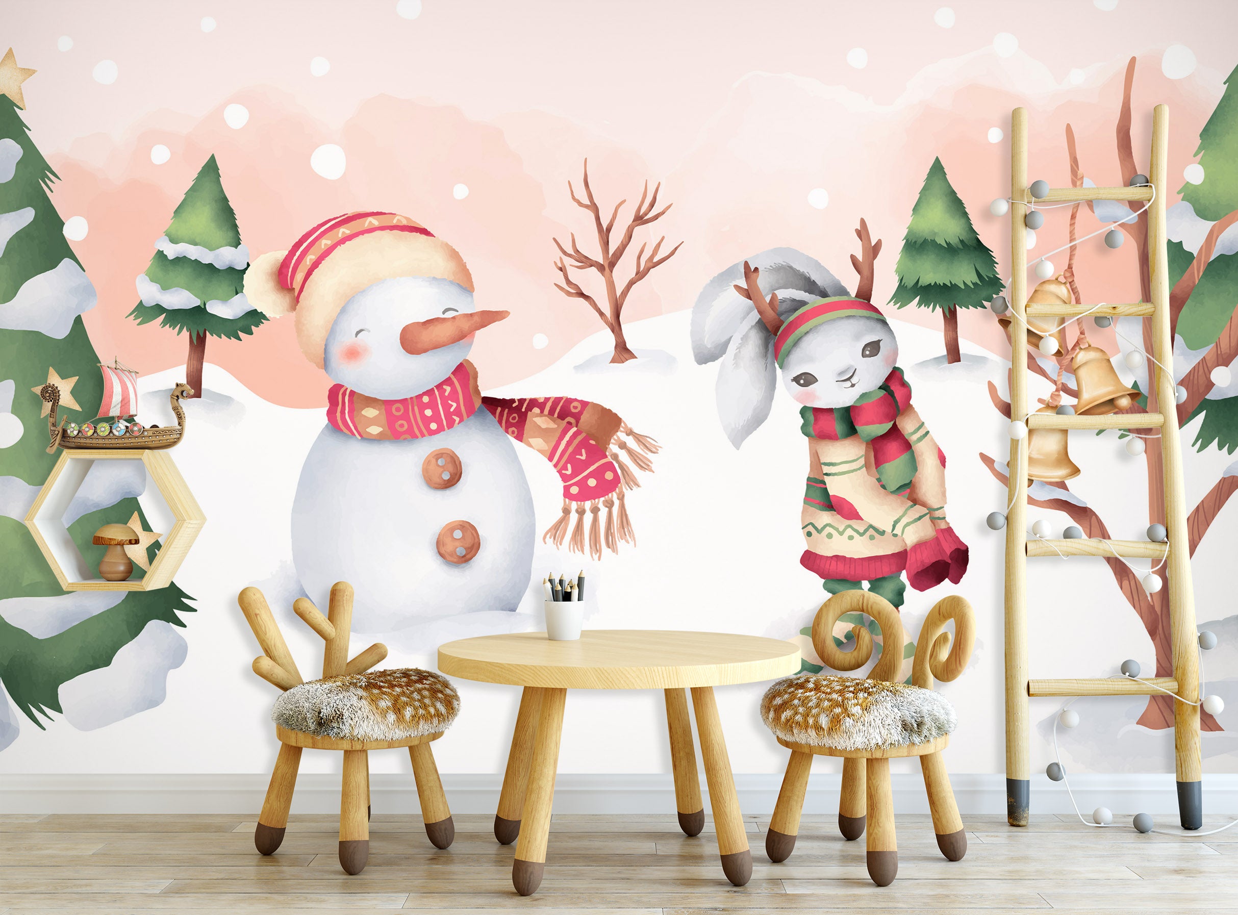 3D Snowman Bunny 57054 Wall Murals