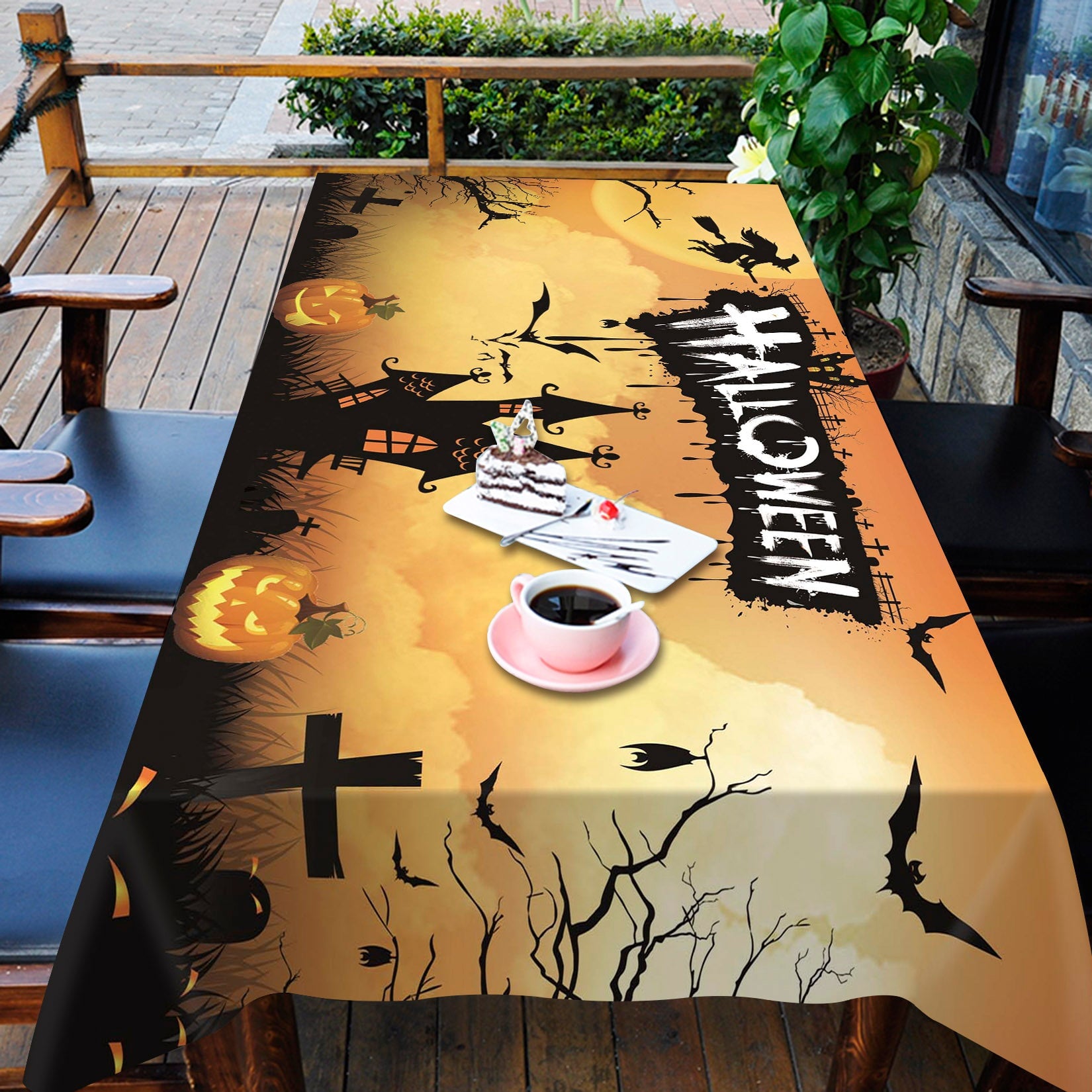 3D Moon Villa Cemetery 045 Halloween Tablecloths Wallpaper AJ Wallpaper