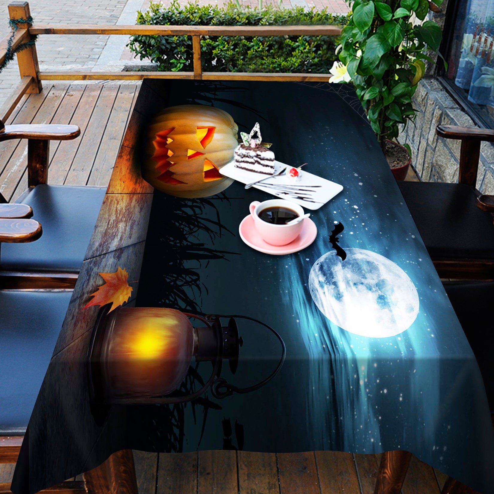 3D Oil Lamp Pumpkin Moon 059 Halloween Tablecloths Wallpaper AJ Wallpaper