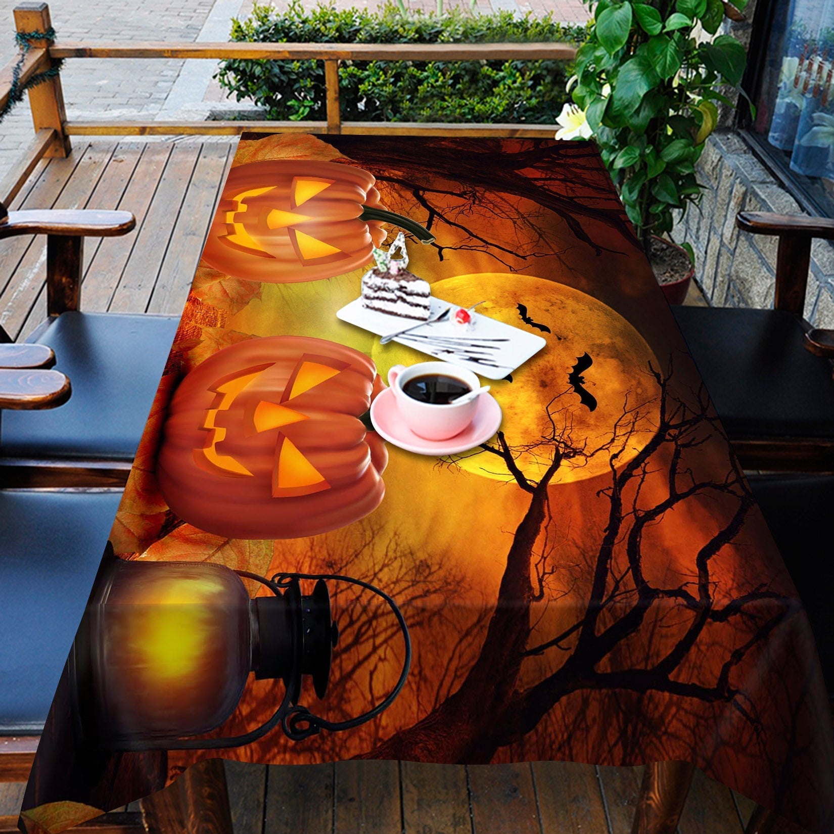 3D Moon Pumpkin Oil Lamp 048 Halloween Tablecloths Wallpaper AJ Wallpaper