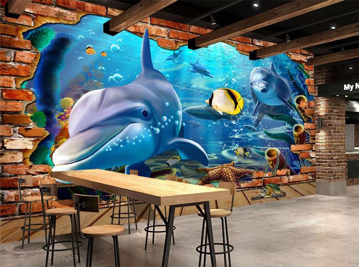 3D Swimming Dolphin 157 Wallpaper AJ Wallpaper