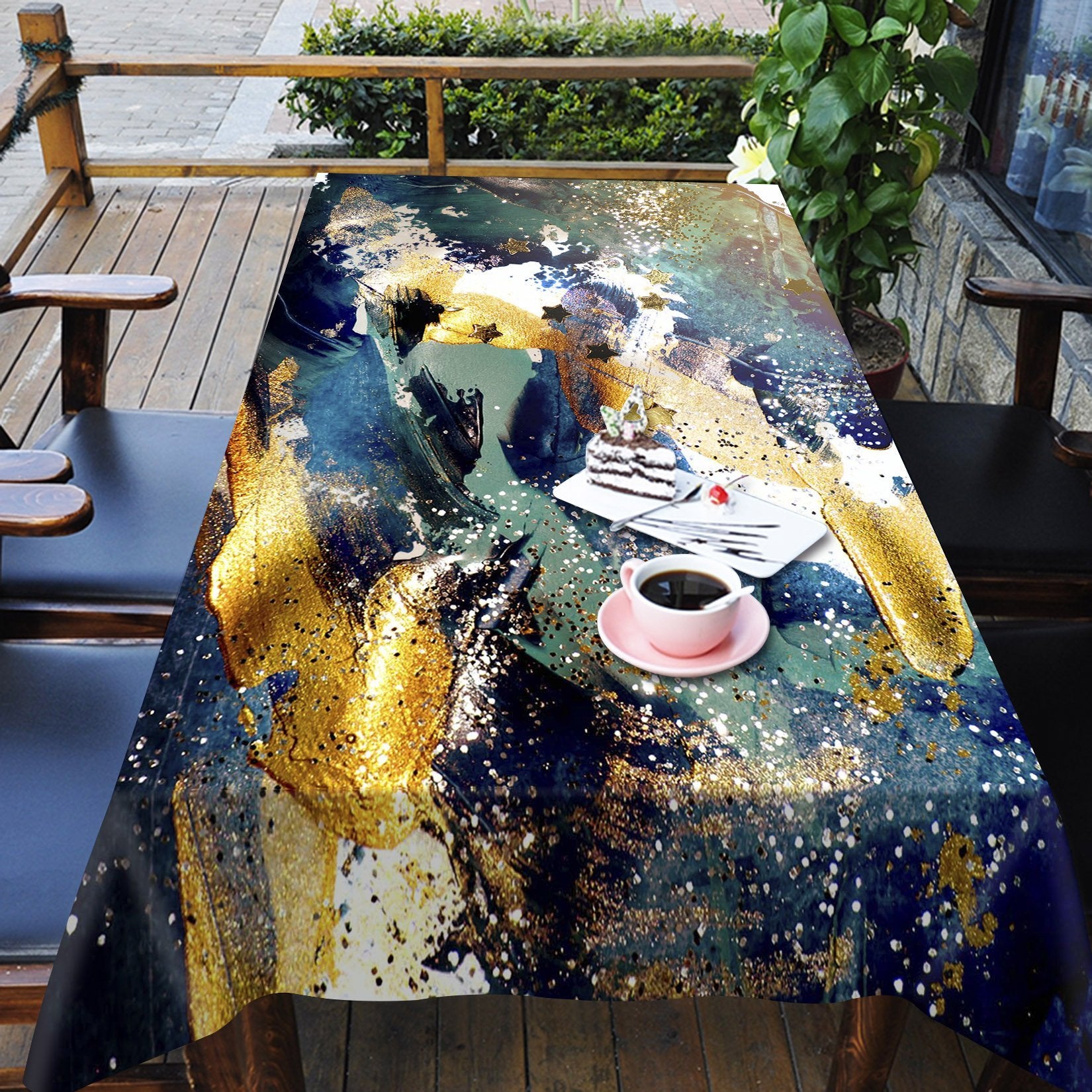 3D Blue Gold Graffiti 64 Tablecloths Wallpaper AJ Wallpaper