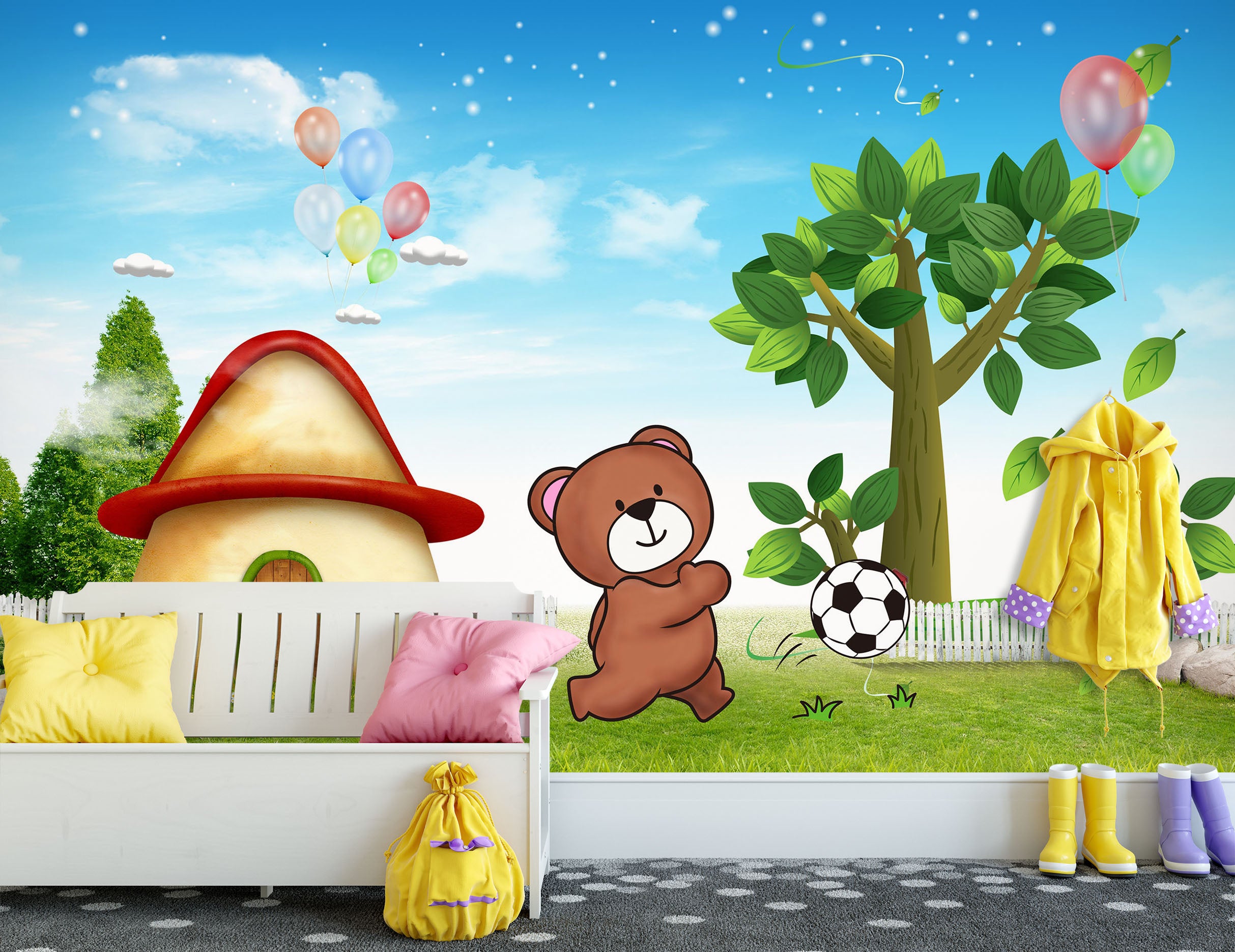 3D Mushroom Bear 014 Wall Murals
