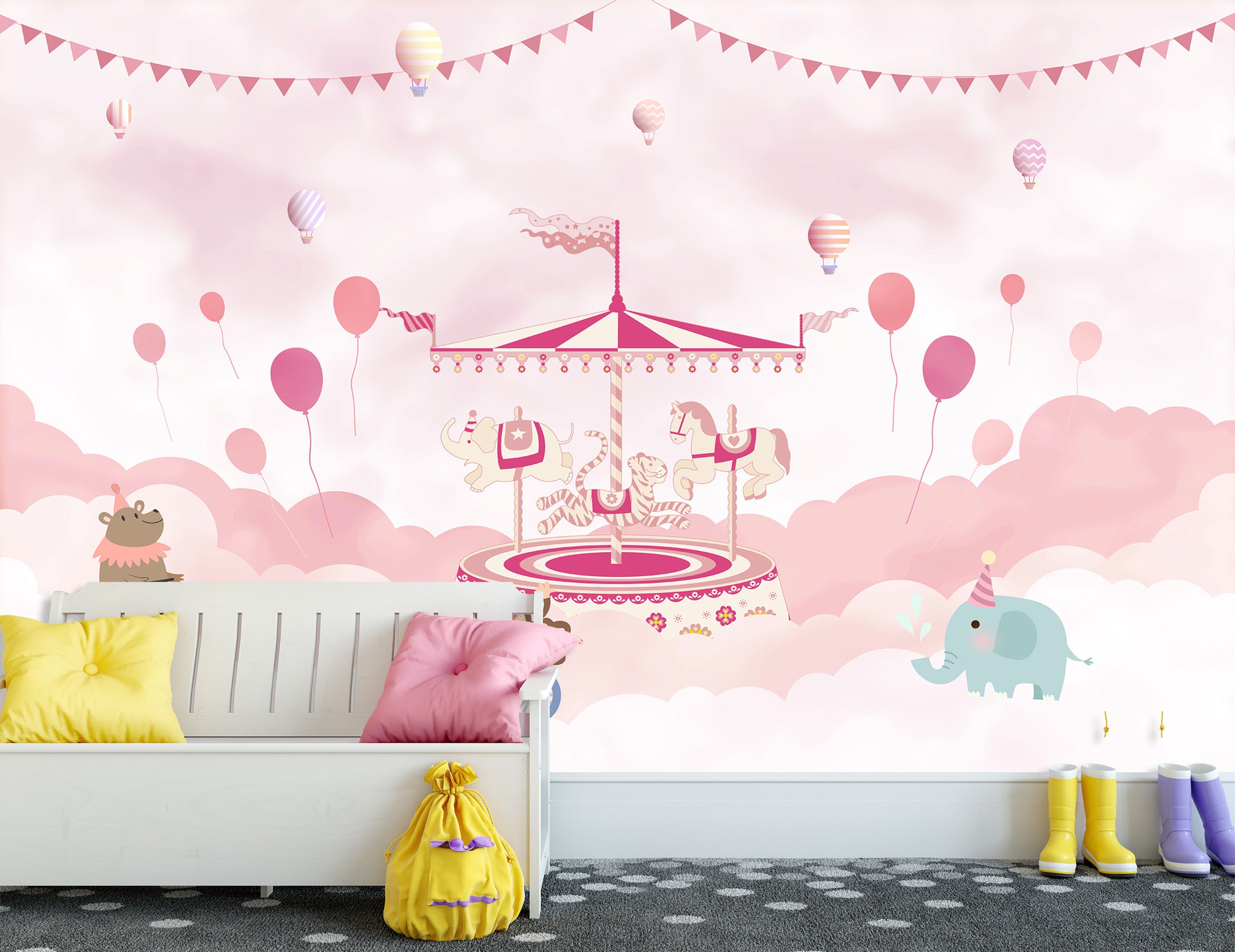 3D Pink Carousel 1439 Wall Murals