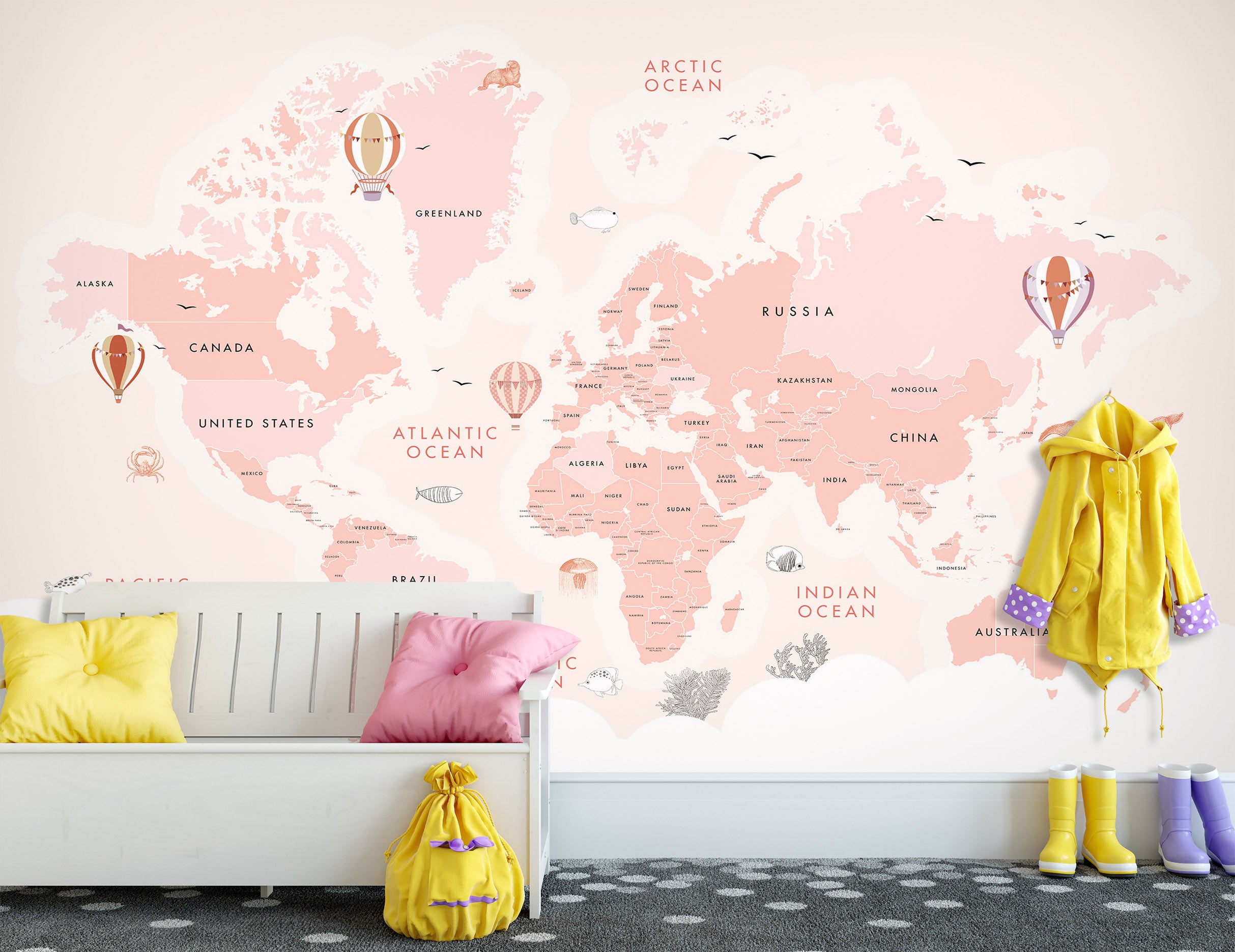 3D Pink Map 1442 Wall Murals