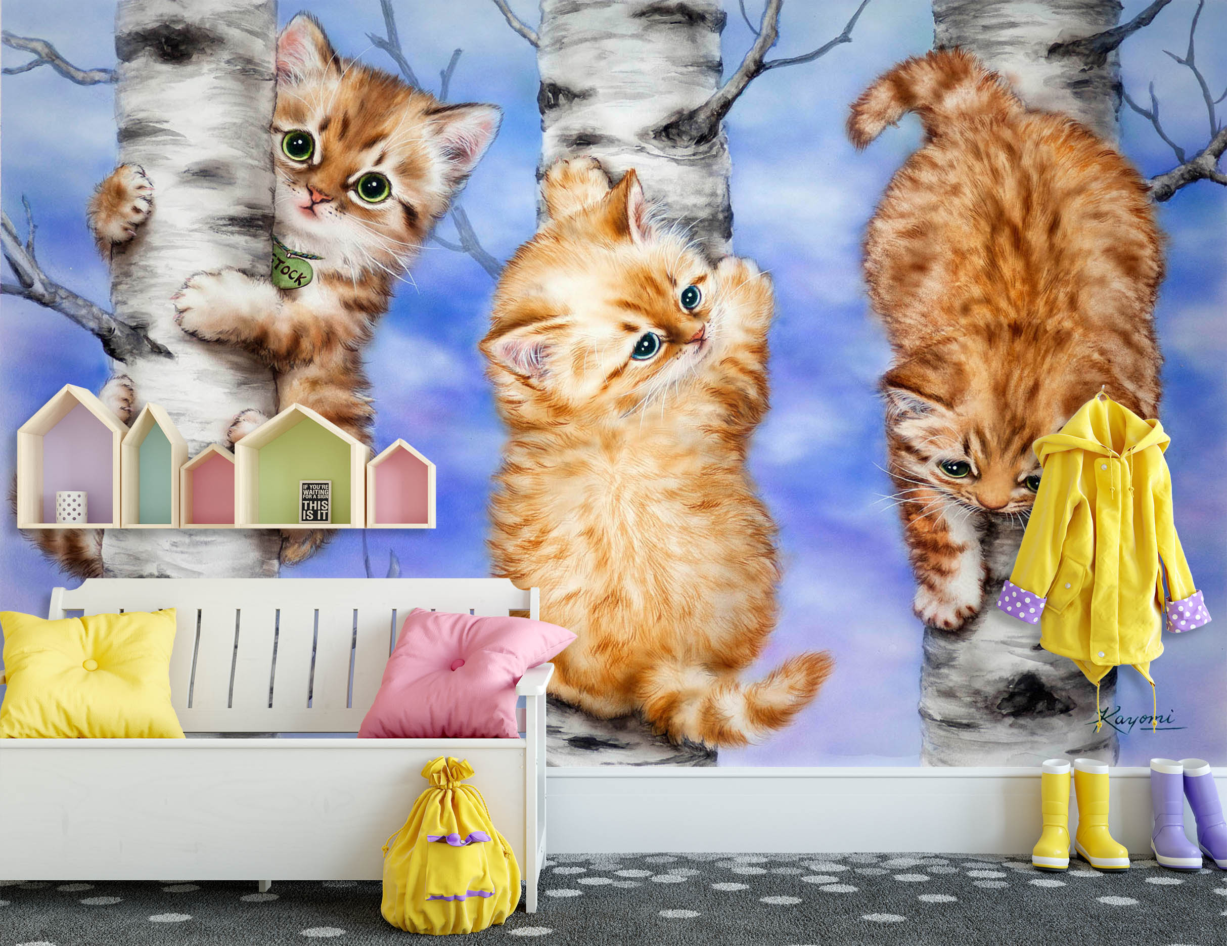 3D Orange Cat 5445 Kayomi Harai Wall Mural Wall Murals