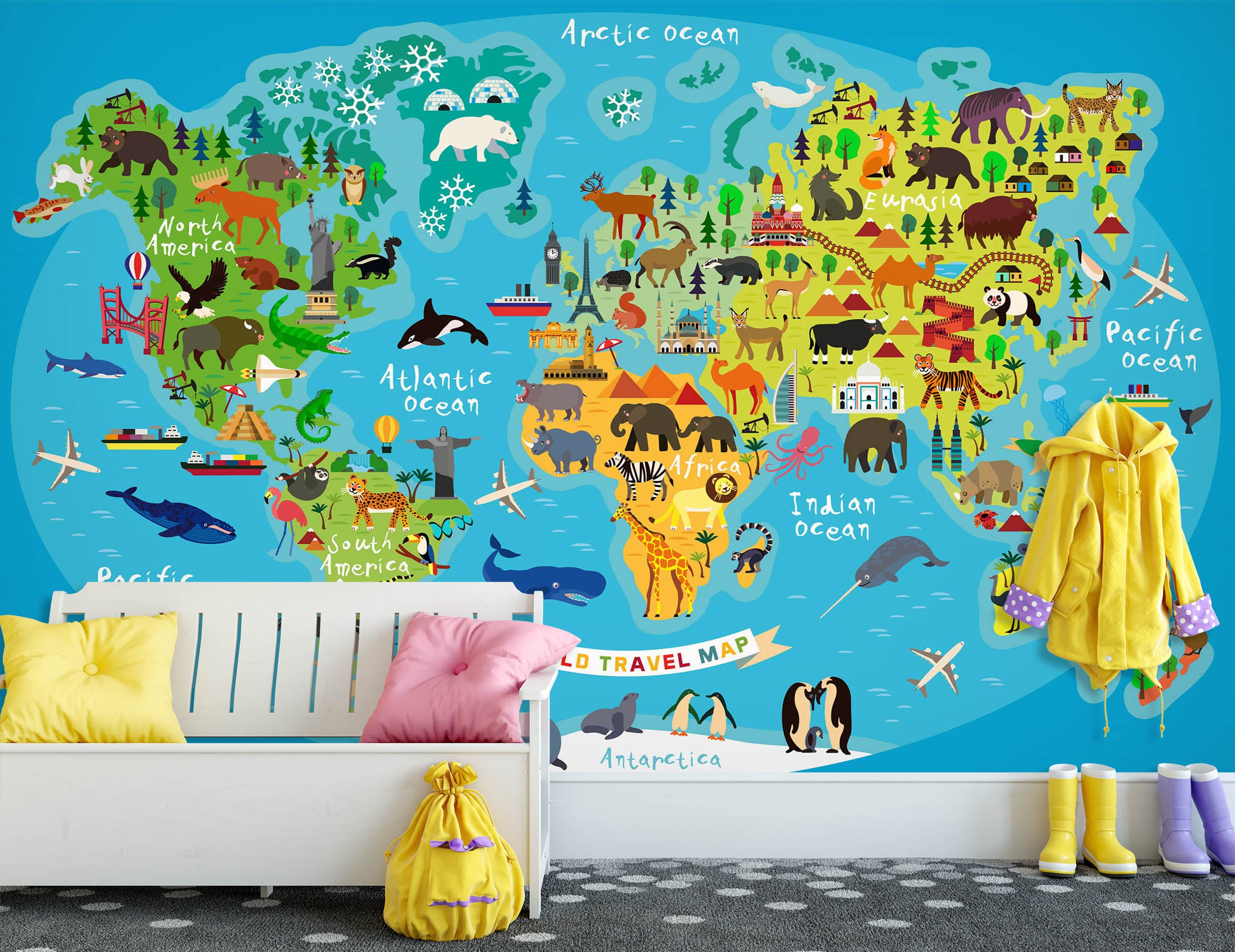3D Land Island 2154 World Map Wall Murals