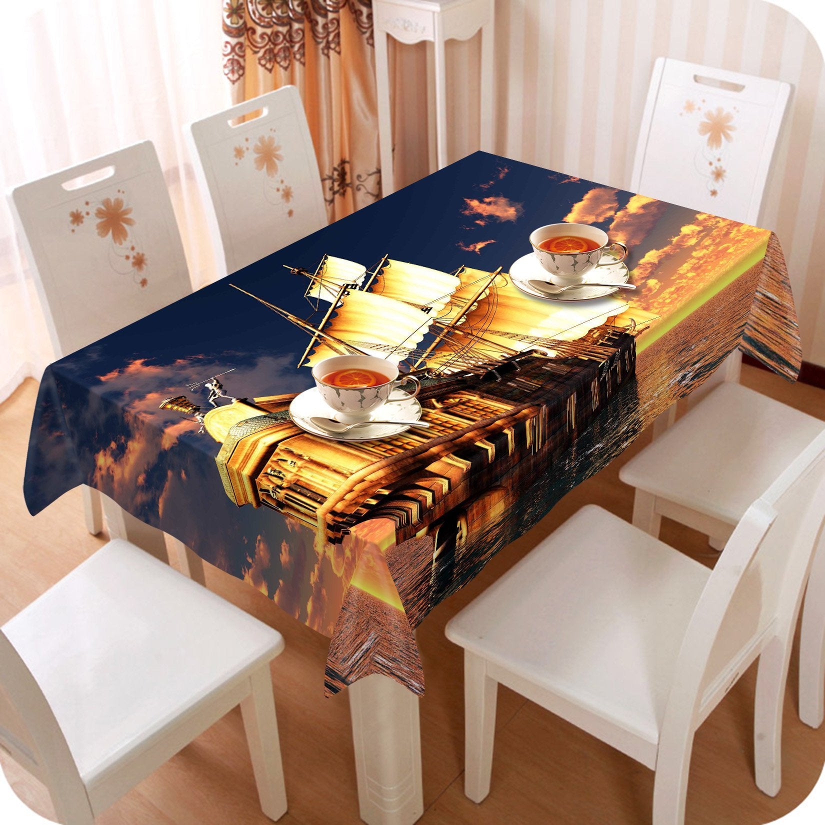 3D Sea Sailing Ship Wharf 46 Tablecloths Wallpaper AJ Wallpaper