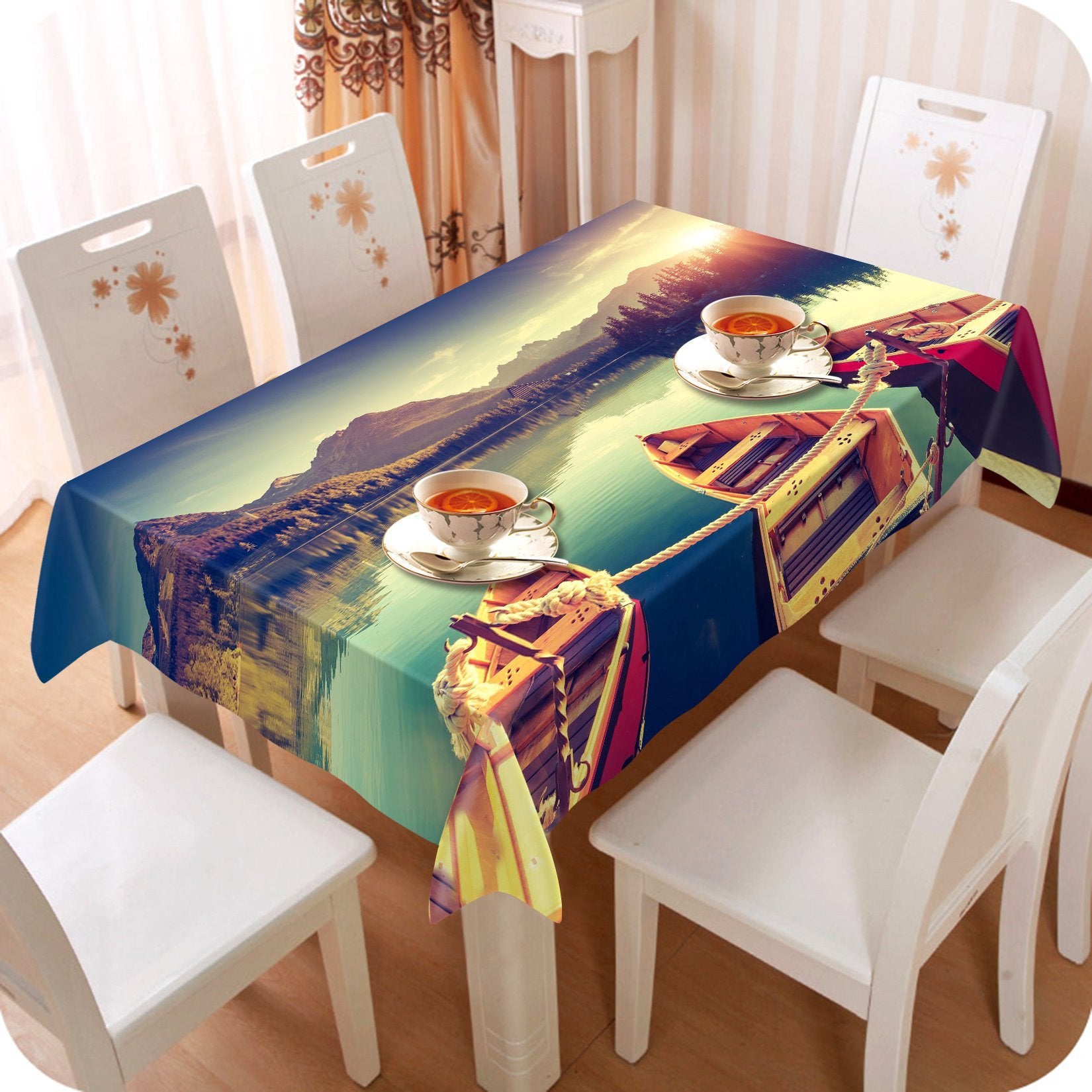 3D Lake Boats 360 Tablecloths Wallpaper AJ Wallpaper