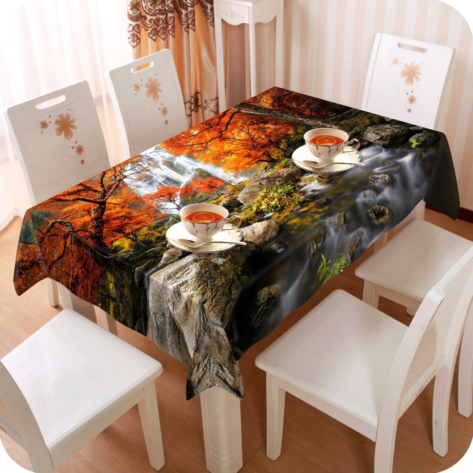 3D Forest River Waterfall 76 Tablecloths Wallpaper AJ Wallpaper