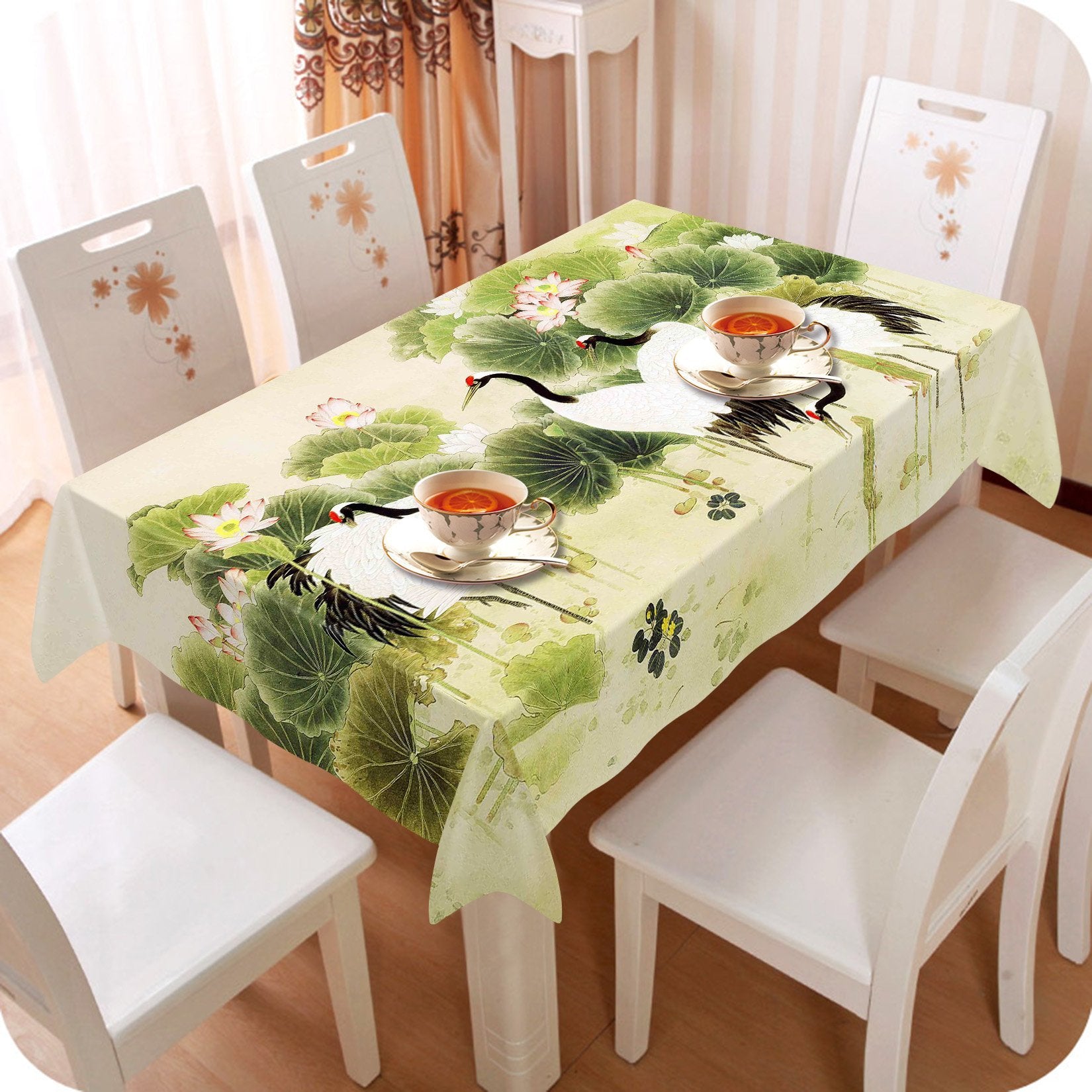3D Lotus Flowers Cranes 265 Tablecloths Wallpaper AJ Wallpaper