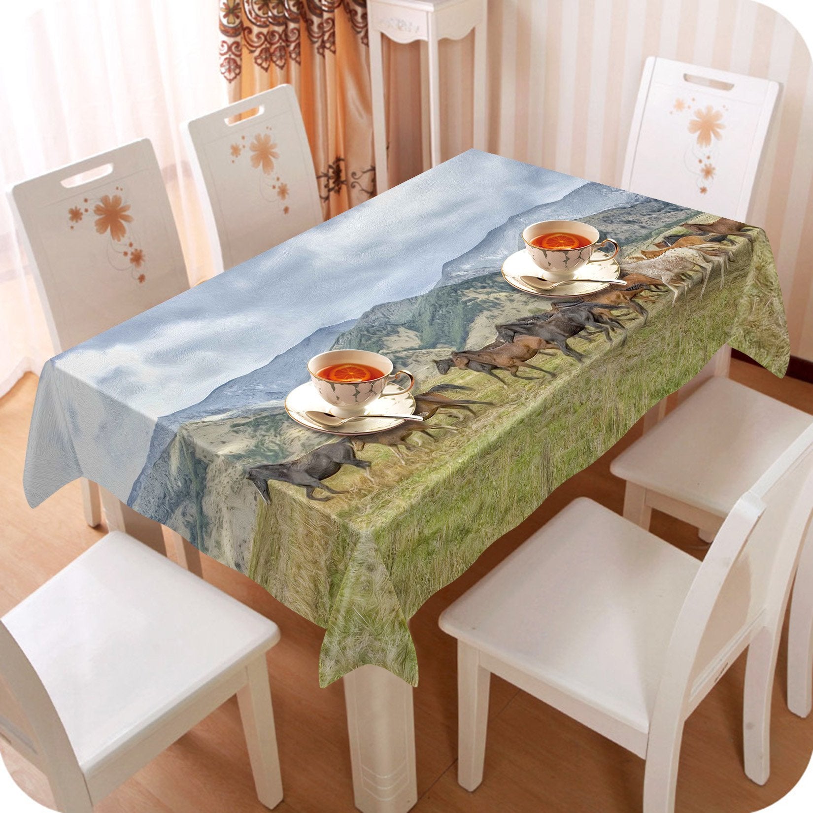 3D Mountains Horses 716 Tablecloths Wallpaper AJ Wallpaper