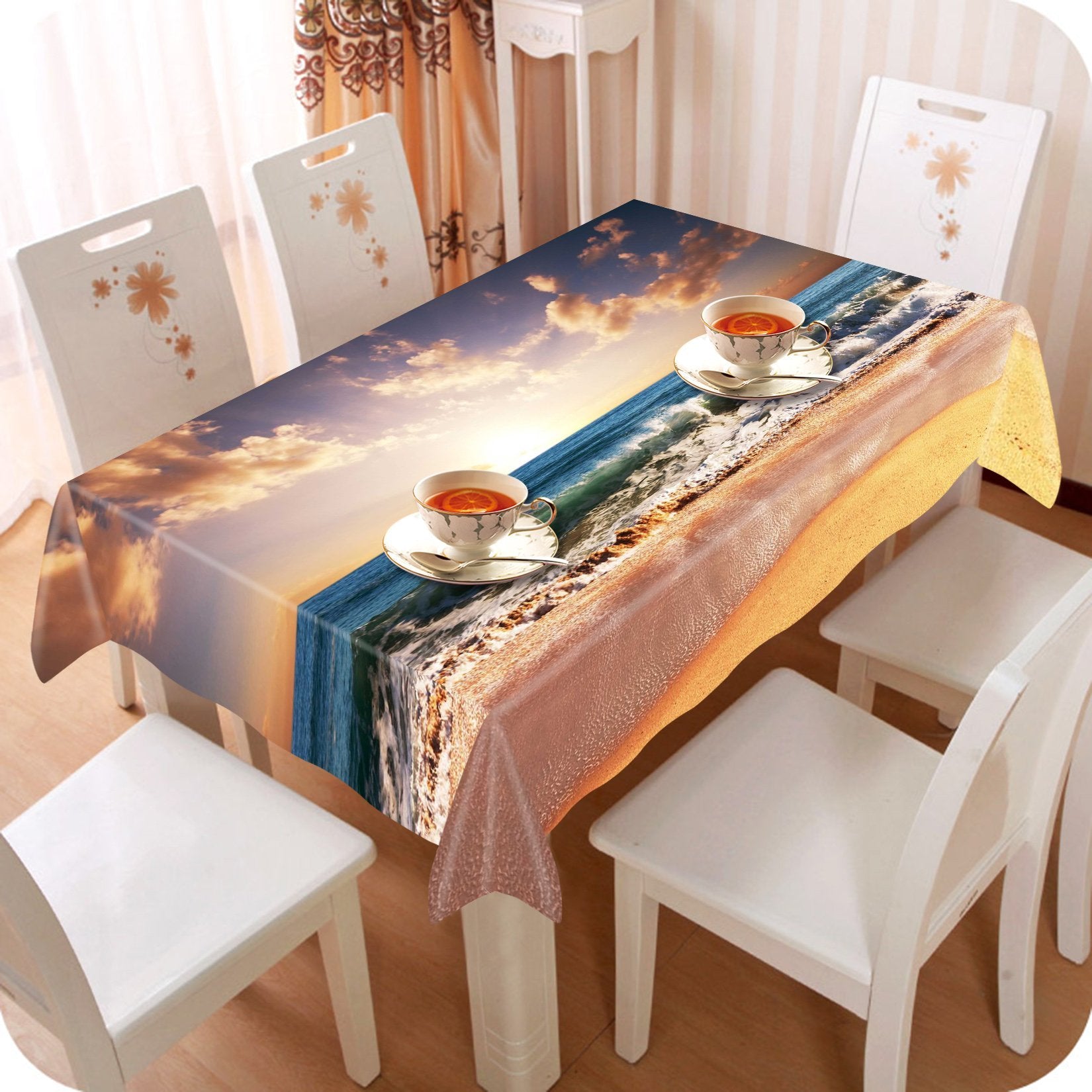 3D Beach Sunset Waves 808 Tablecloths Wallpaper AJ Wallpaper