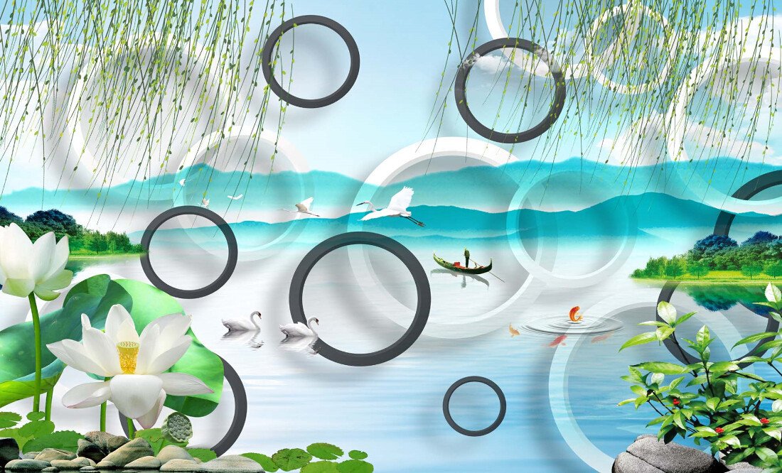 3D Willow Circle Lotus Wallpaper AJ Wallpaper 1