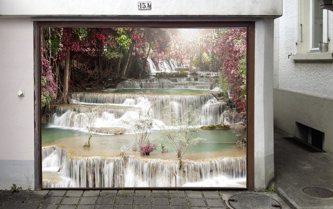 3D River Waterfalls 123 Garage Door Mural Wallpaper AJ Wallpaper