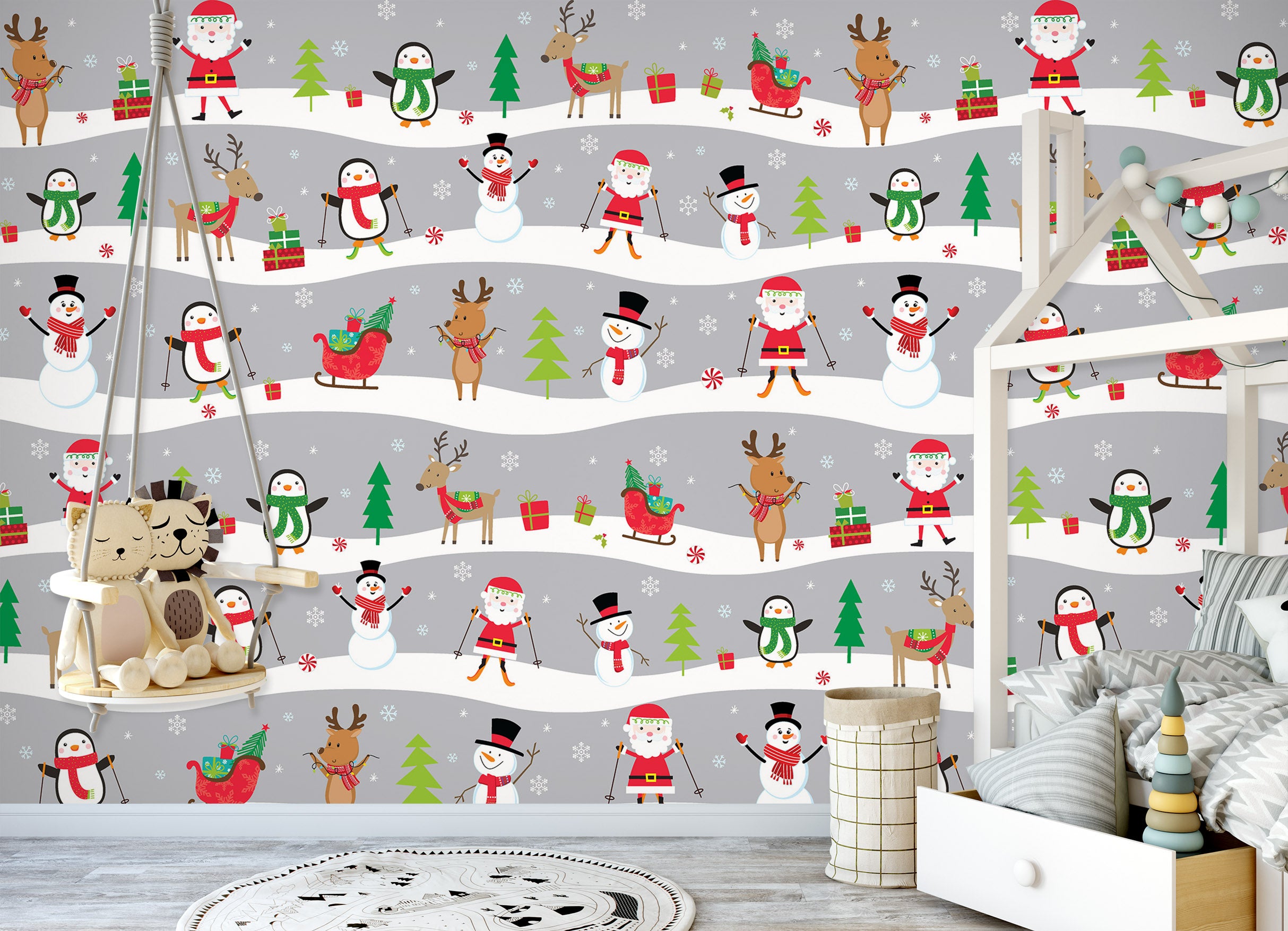 3D Snowman Penguin Deer Pattern 57055 Wall Murals