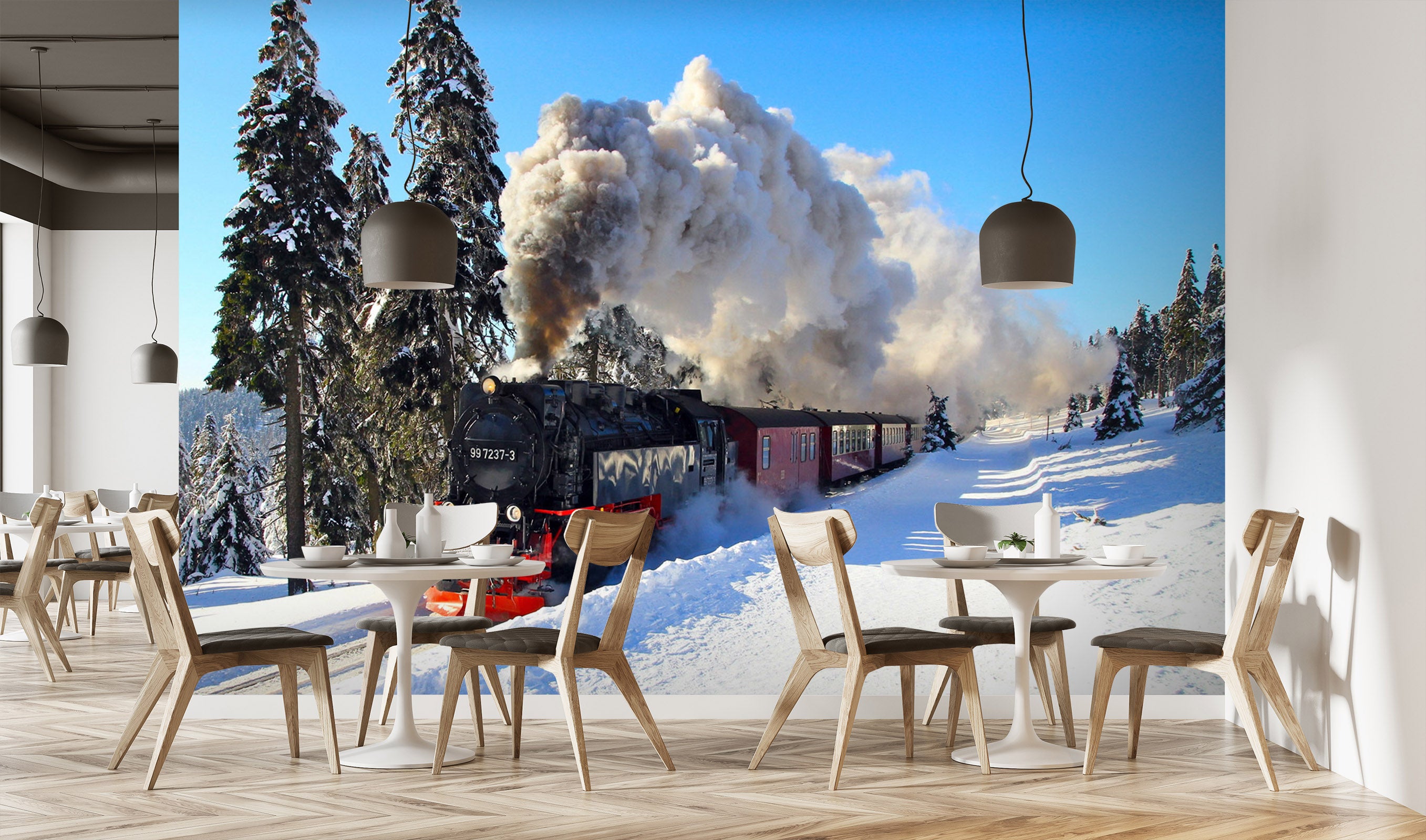 3D Train White Snow 029 Vehicle Wall Murals