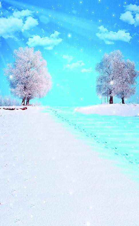 3D blue sky white clouds the snow tree door mural Wallpaper AJ Wallpaper