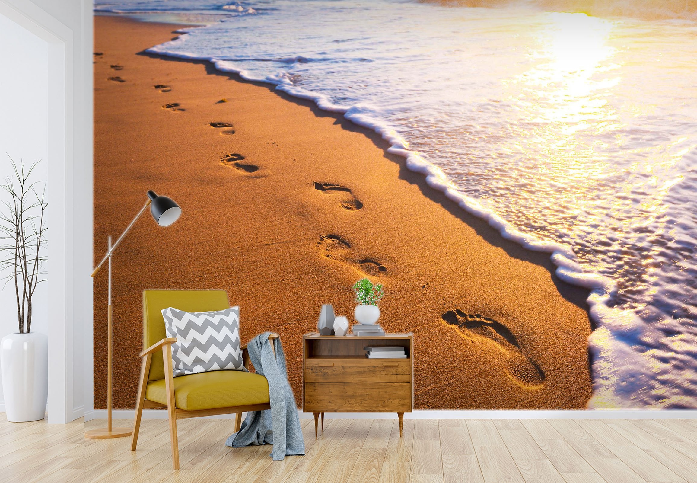 3D Beach Footprints 1447 Wall Murals Wallpaper AJ Wallpaper 2