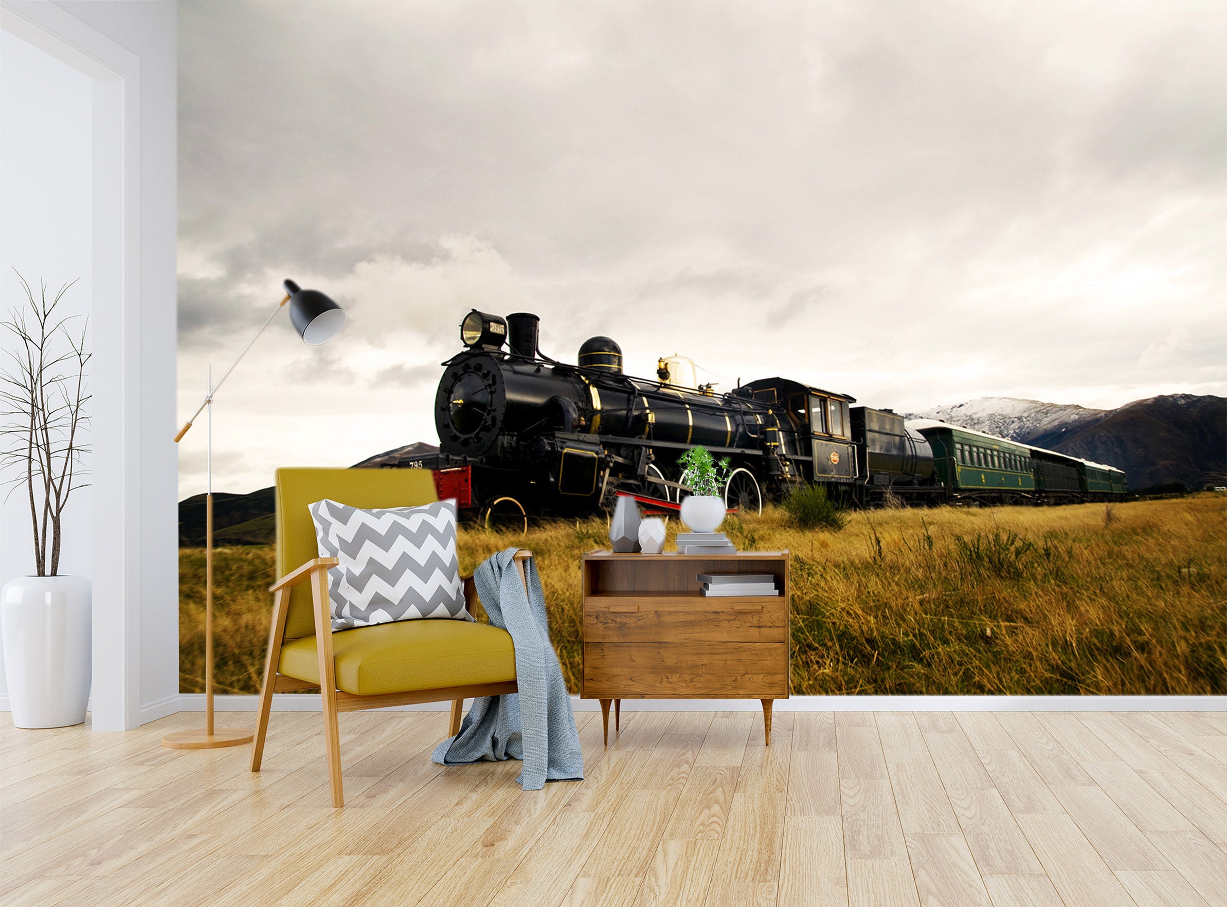 3D Train Grassland 165 Vehicle Wall Murals