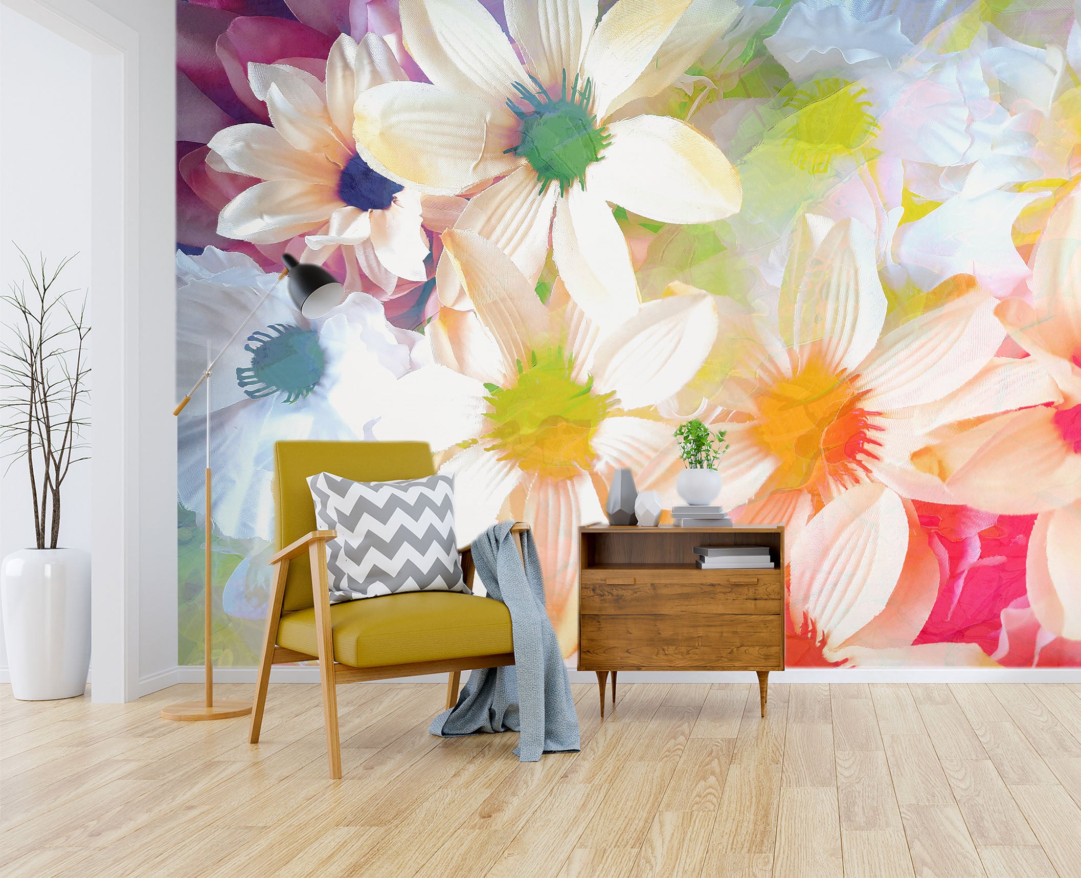 3D White Flowers 19120 Shandra Smith Wall Mural Wall Murals