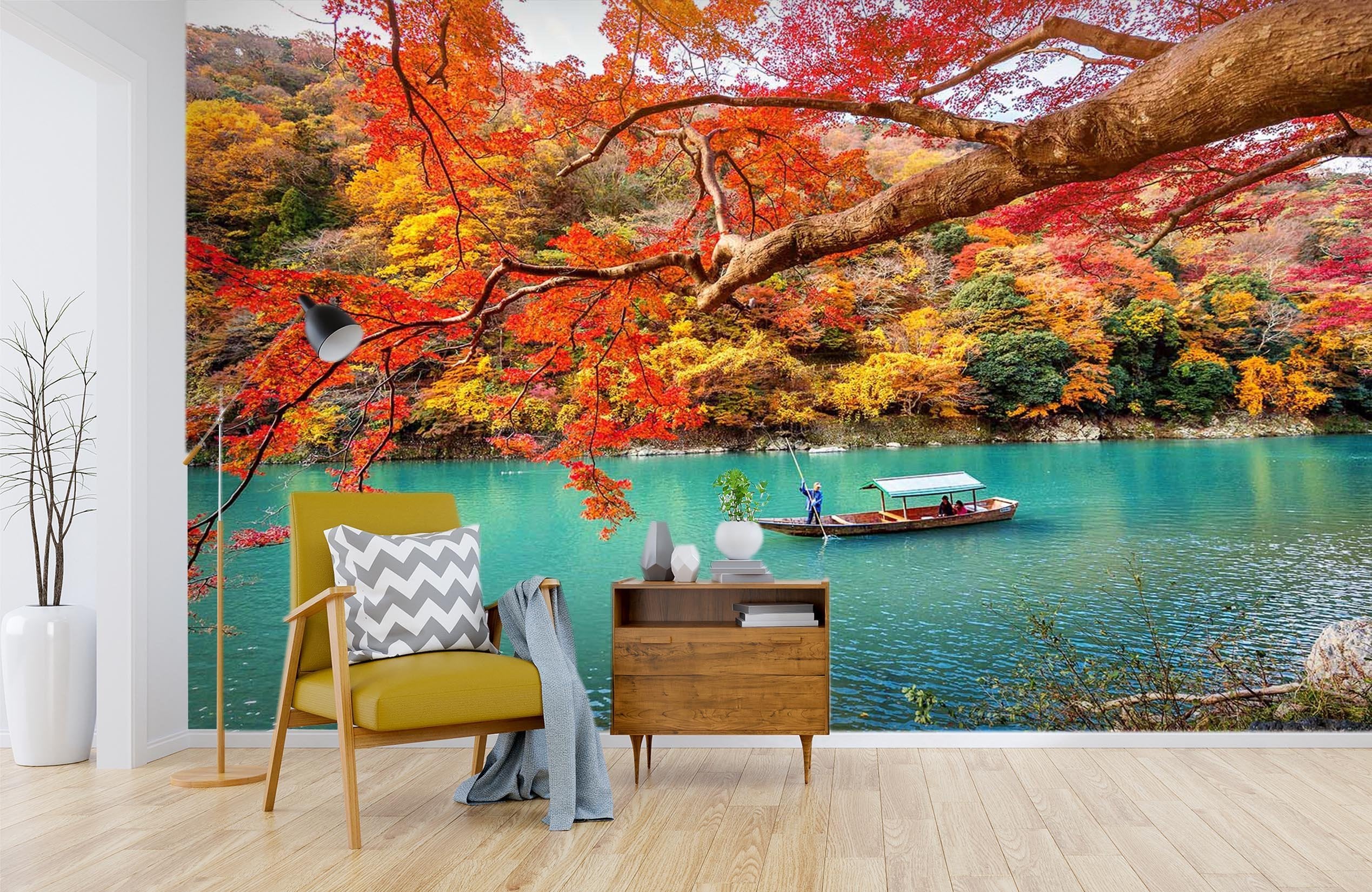 3D Autumn Leaves River 687 Wallpaper AJ Wallpaper 2