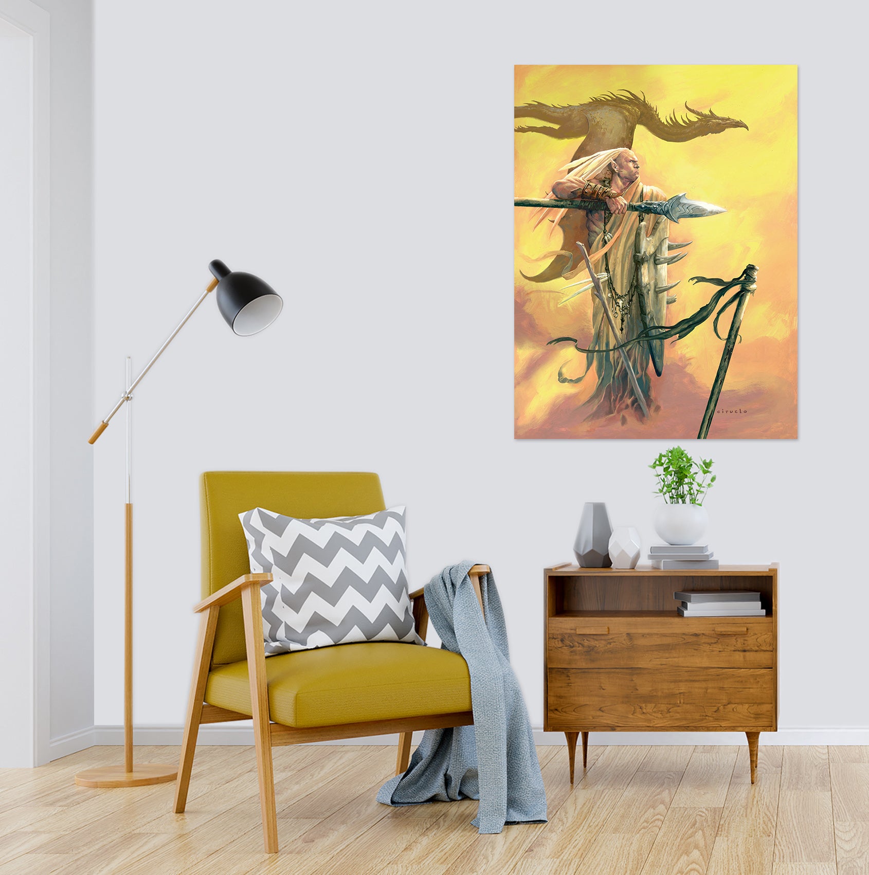3D Long Hair Sword Man Dragon 8113 Ciruelo Wall Sticker