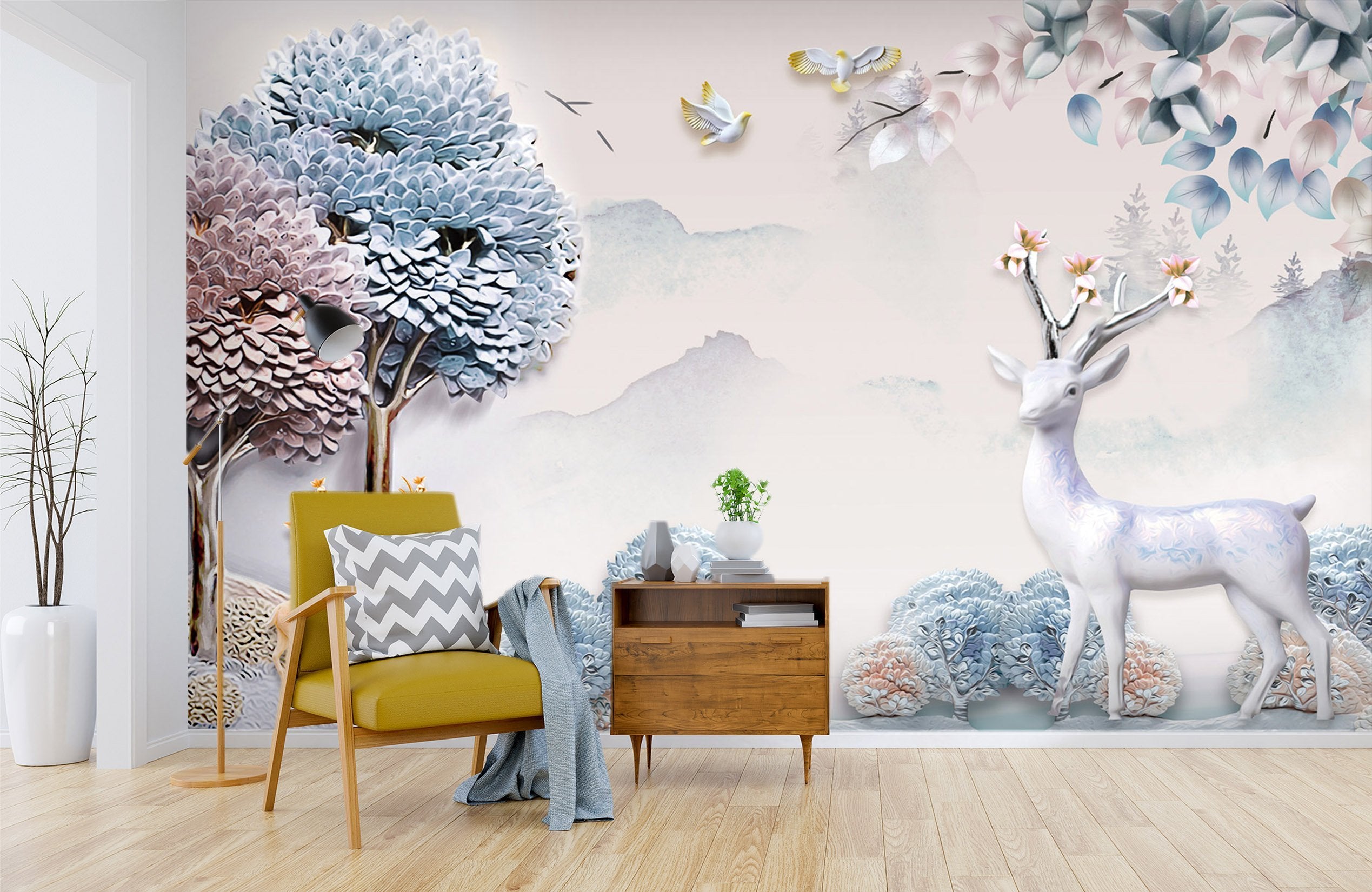 3D Golden Deer Tree 524 Wallpaper AJ Wallpaper 2