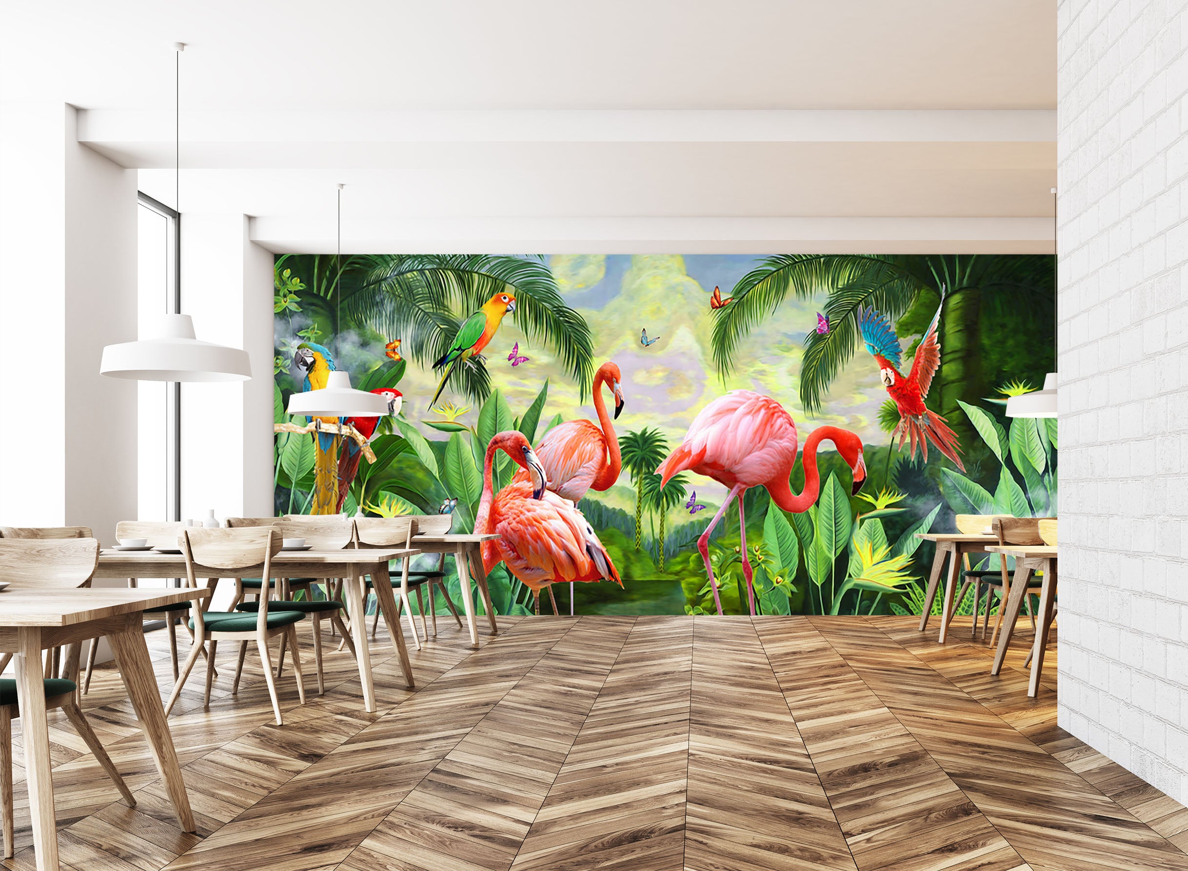 3D Parrot Flamingo 1548 Wall Murals