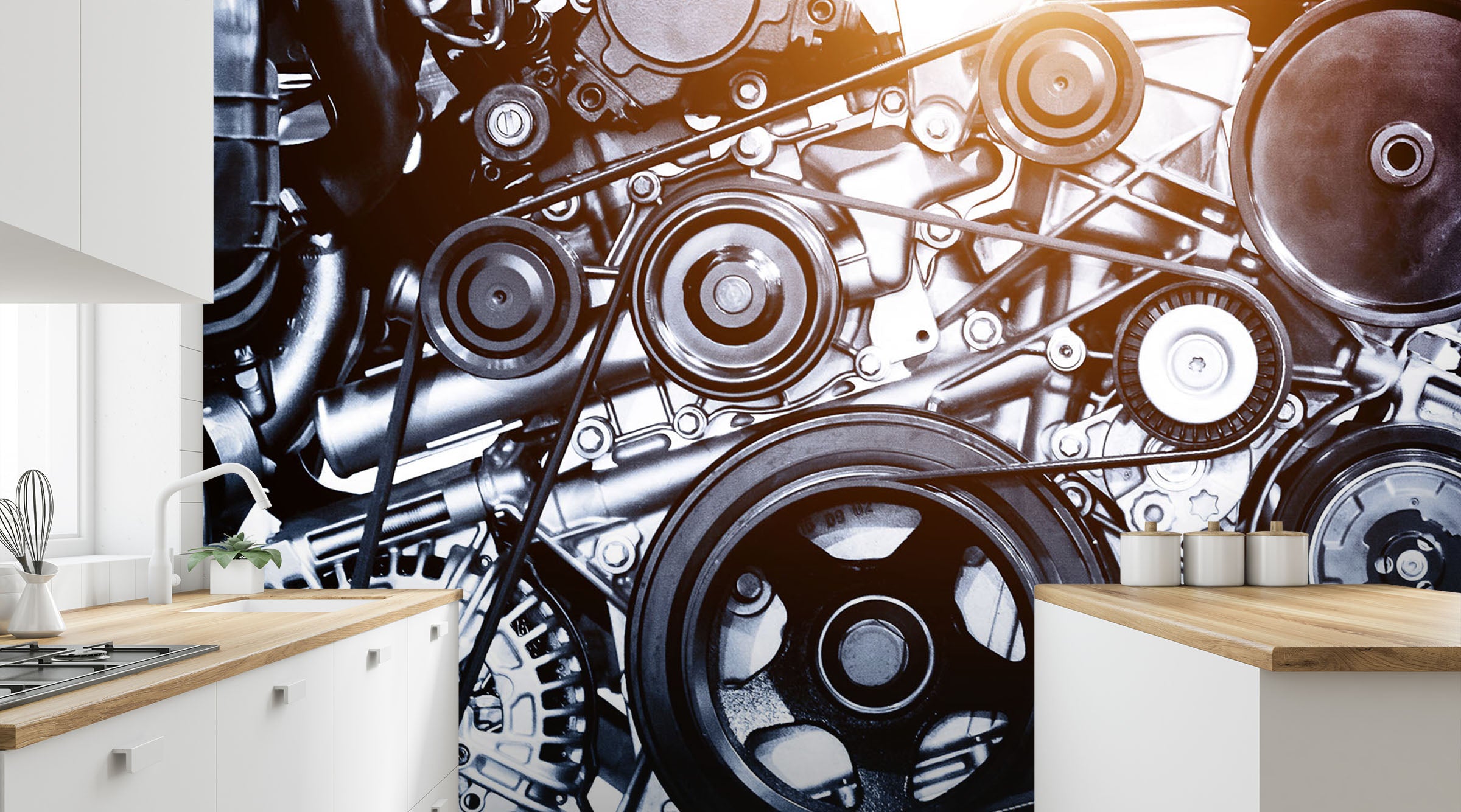 3D Black Engine 345 Vehicle Wall Murals