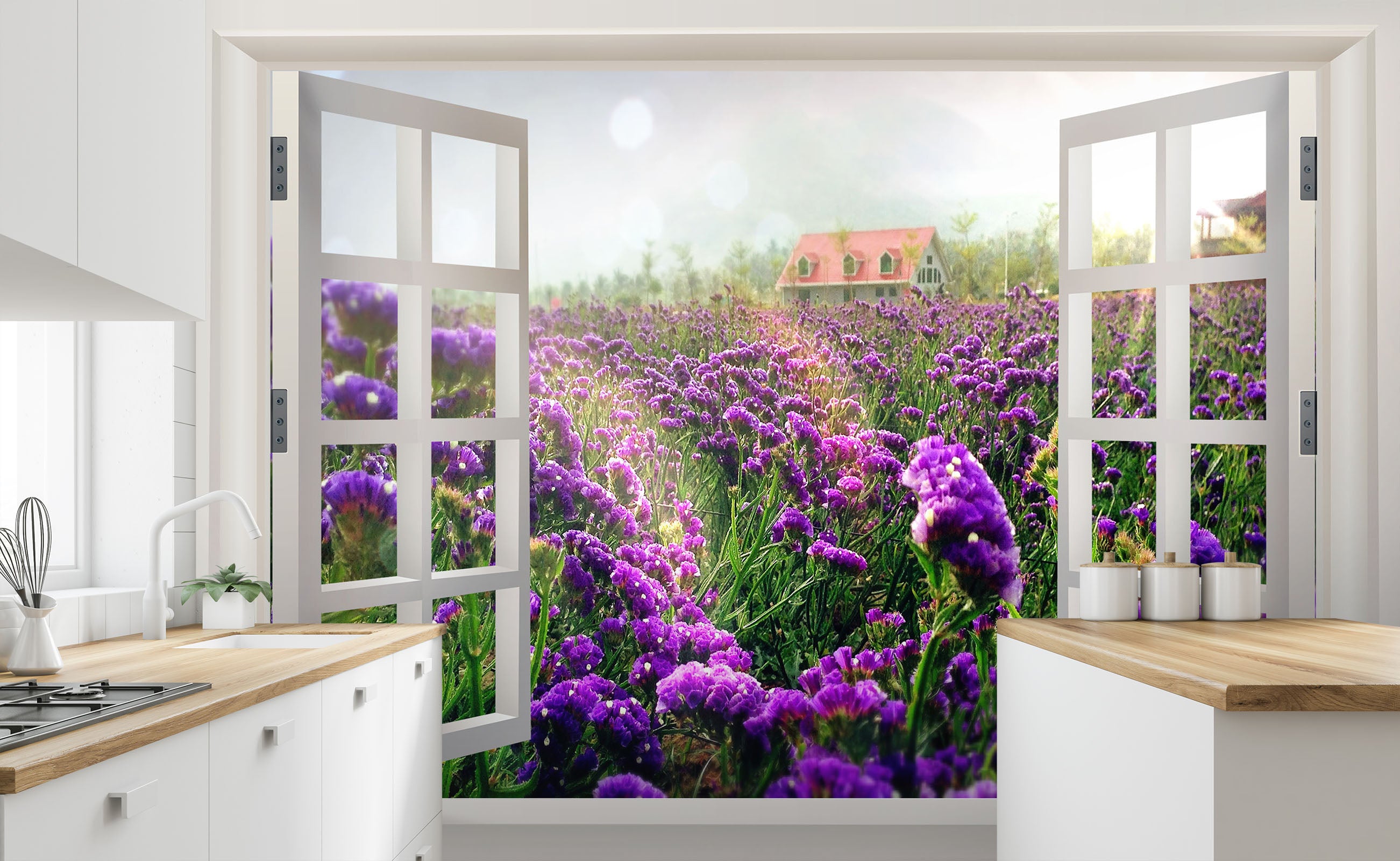 3D Window Purple Flower 143 Wall Murals