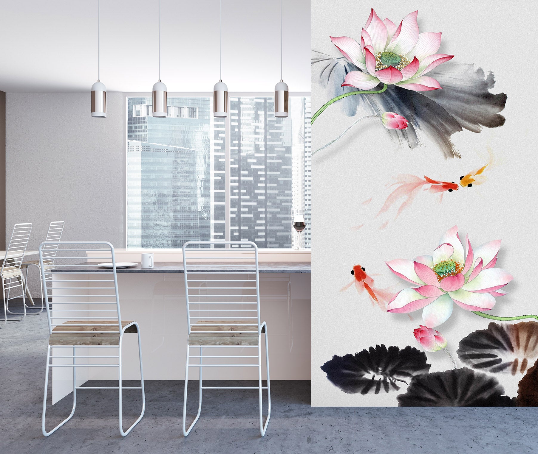 3D Painted Lotus 1854 Wall Murals