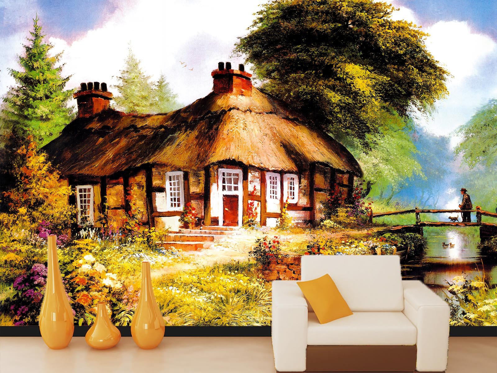 Riverside Thatched Huts Wallpaper AJ Wallpaper