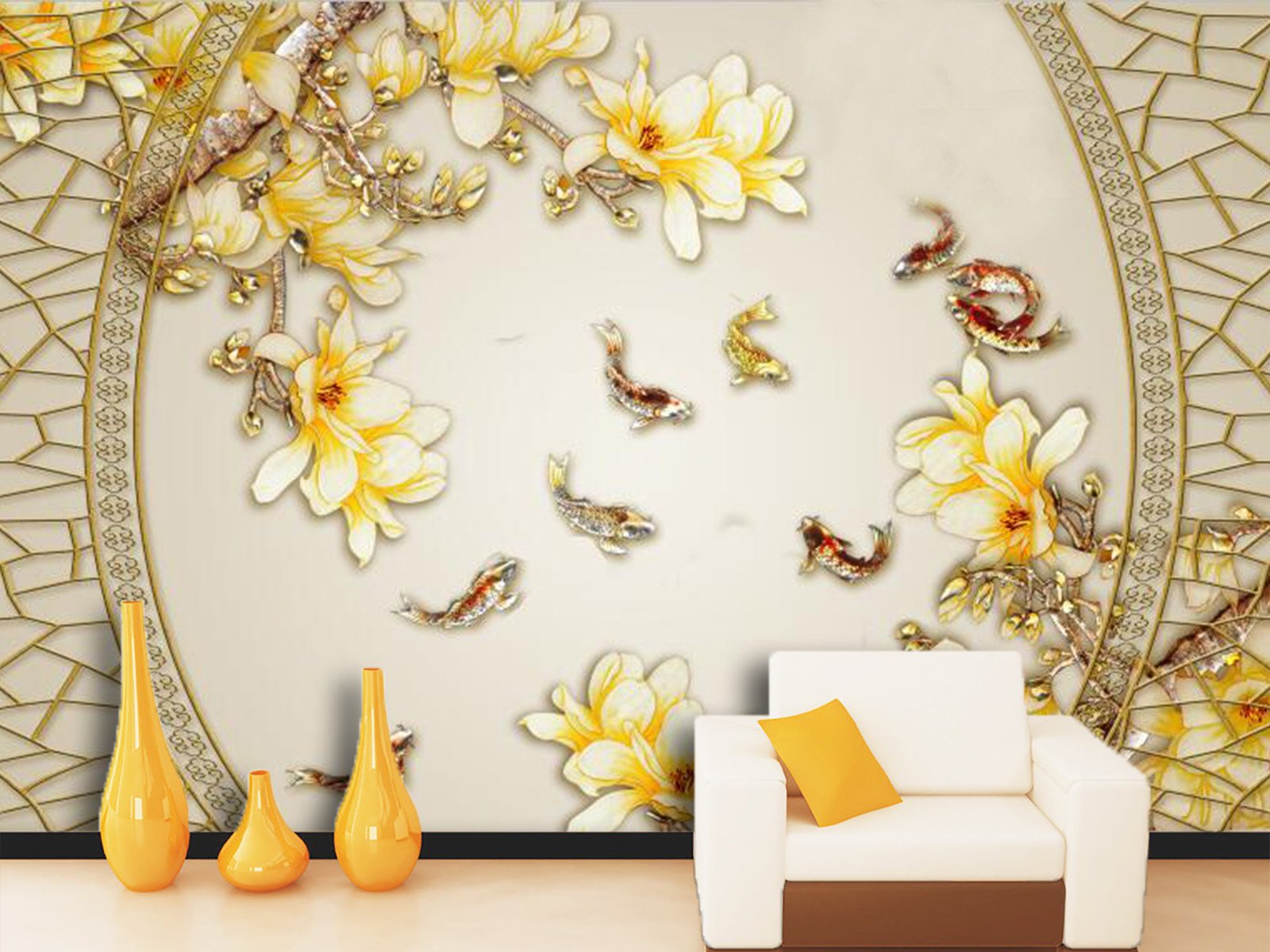 Carps And Yellow Flower 423 Wallpaper AJ Wallpaper 1
