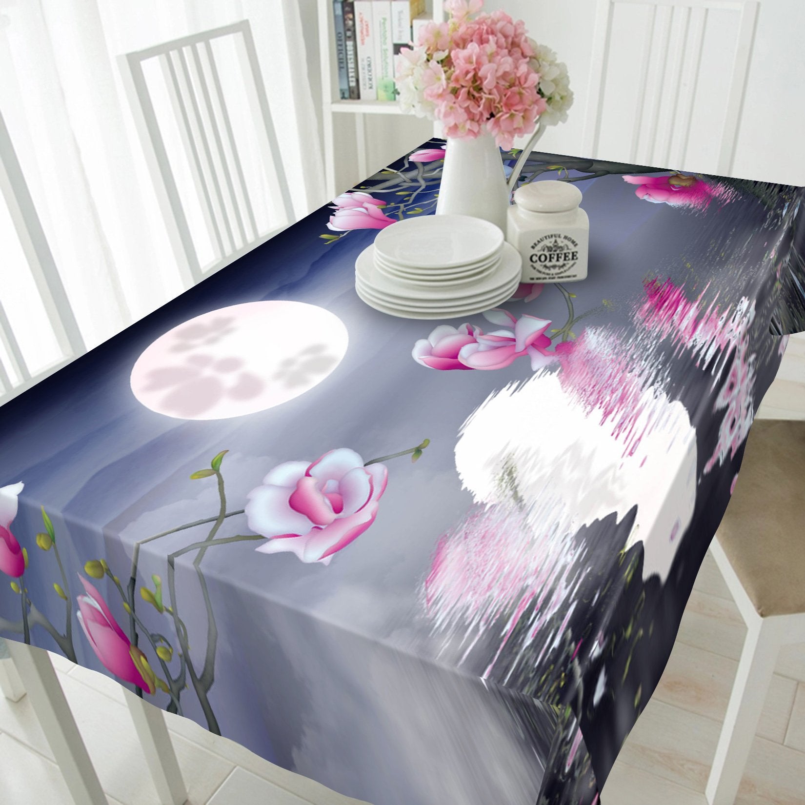 3D Lake Bright Moon Flowers 148 Tablecloths Wallpaper AJ Wallpaper