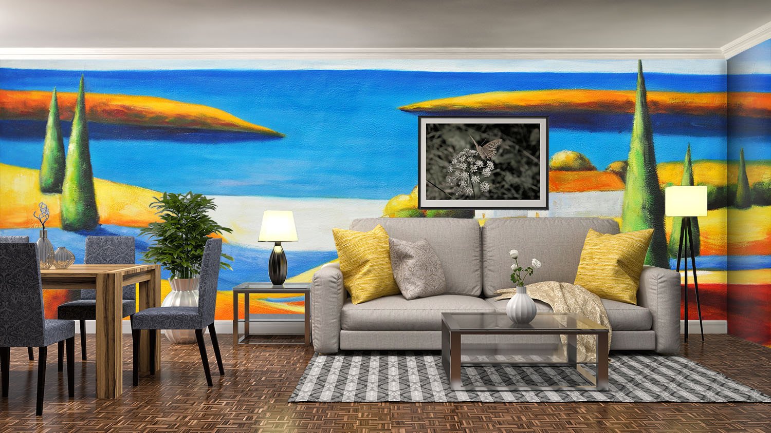 Beach Village Painting Wallpaper AJ Wallpaper