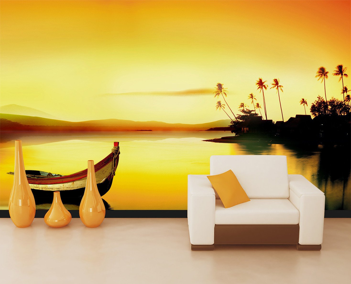 3D Sunset Glow Floating Boat 23 Wallpaper AJ Wallpaper
