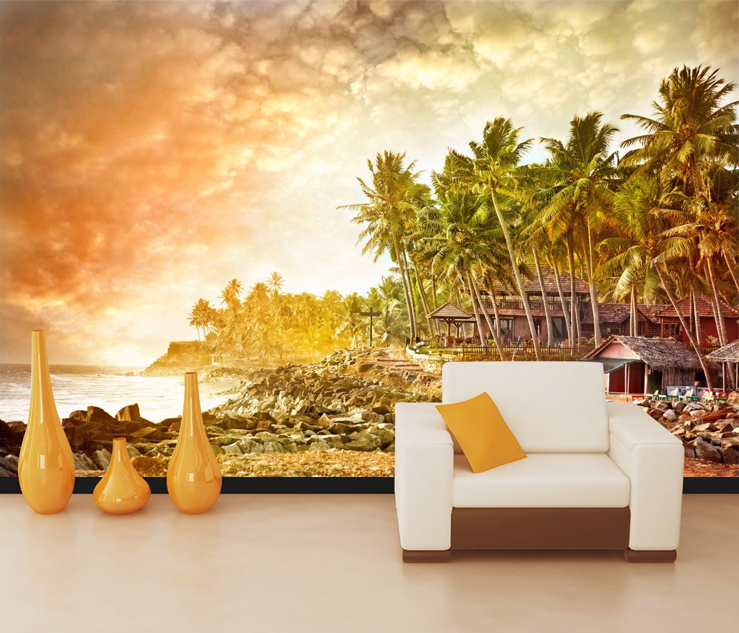 3D Sunset Glow Beach Coconut Tree 67 Wallpaper AJ Wallpaper