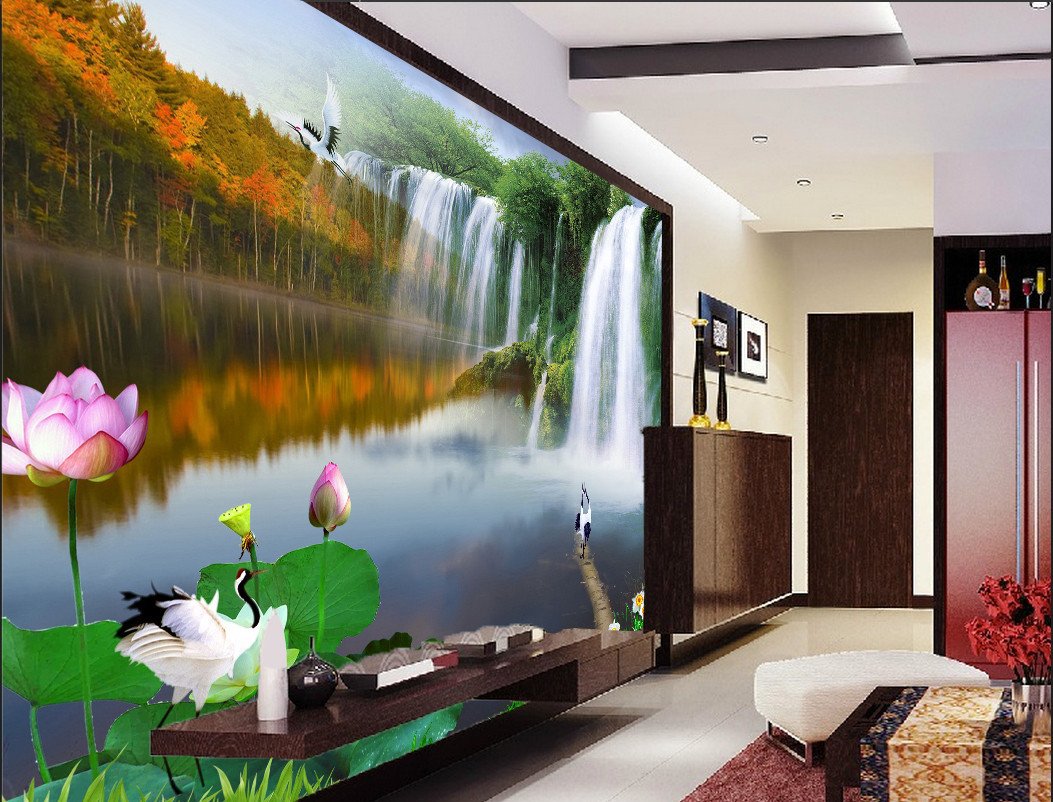 3D Waterfall Louts And Crane 77 Wallpaper AJ Wallpaper