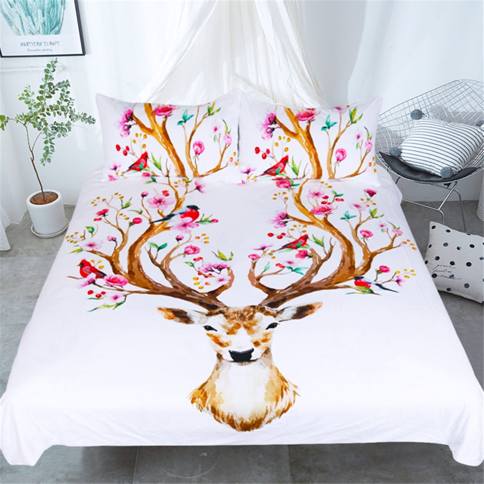 3D Flowers Antlers 206 Bed Pillowcases Quilt Wallpaper AJ Wallpaper