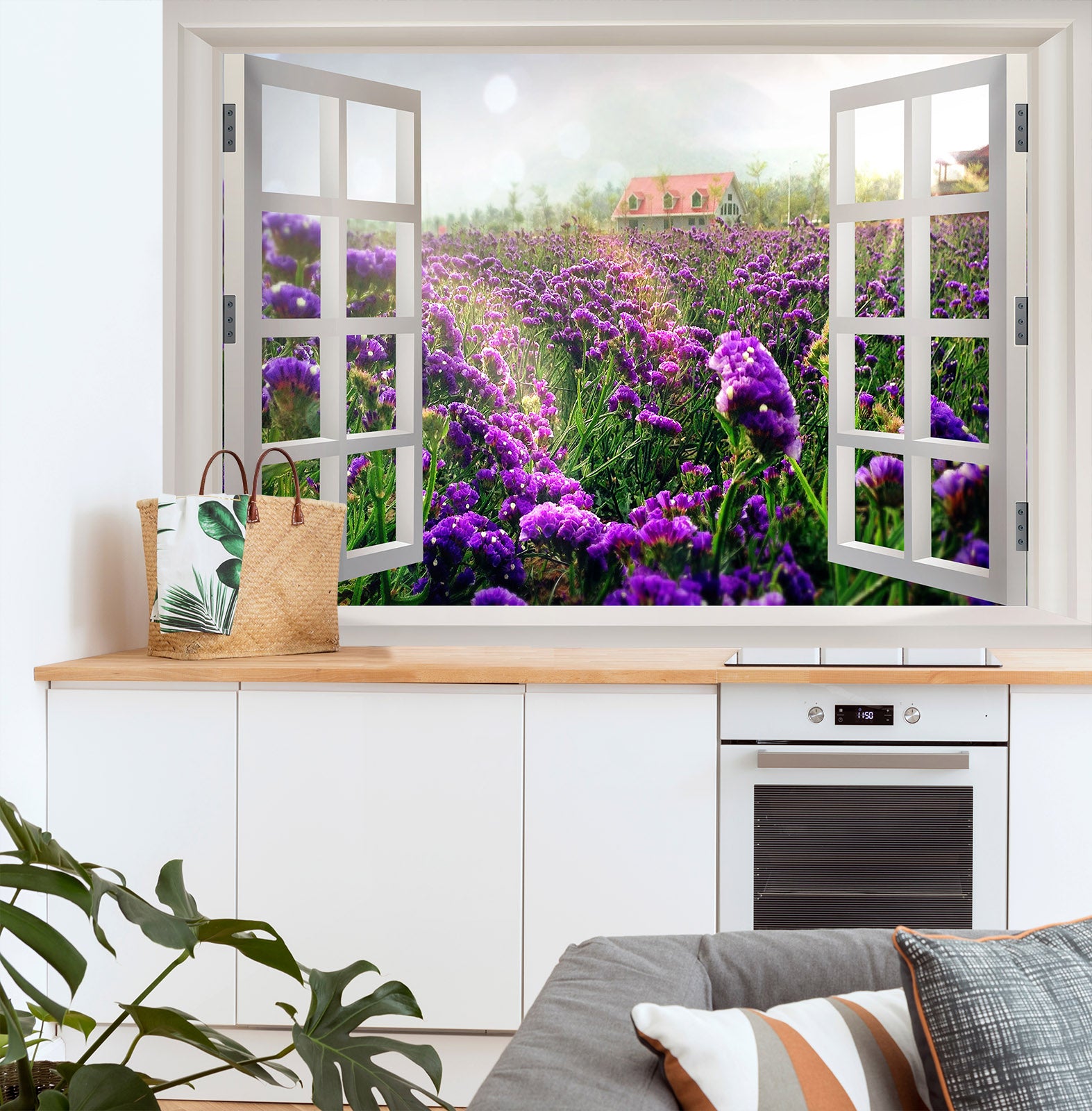 3D Window Purple Flower 143 Wall Murals
