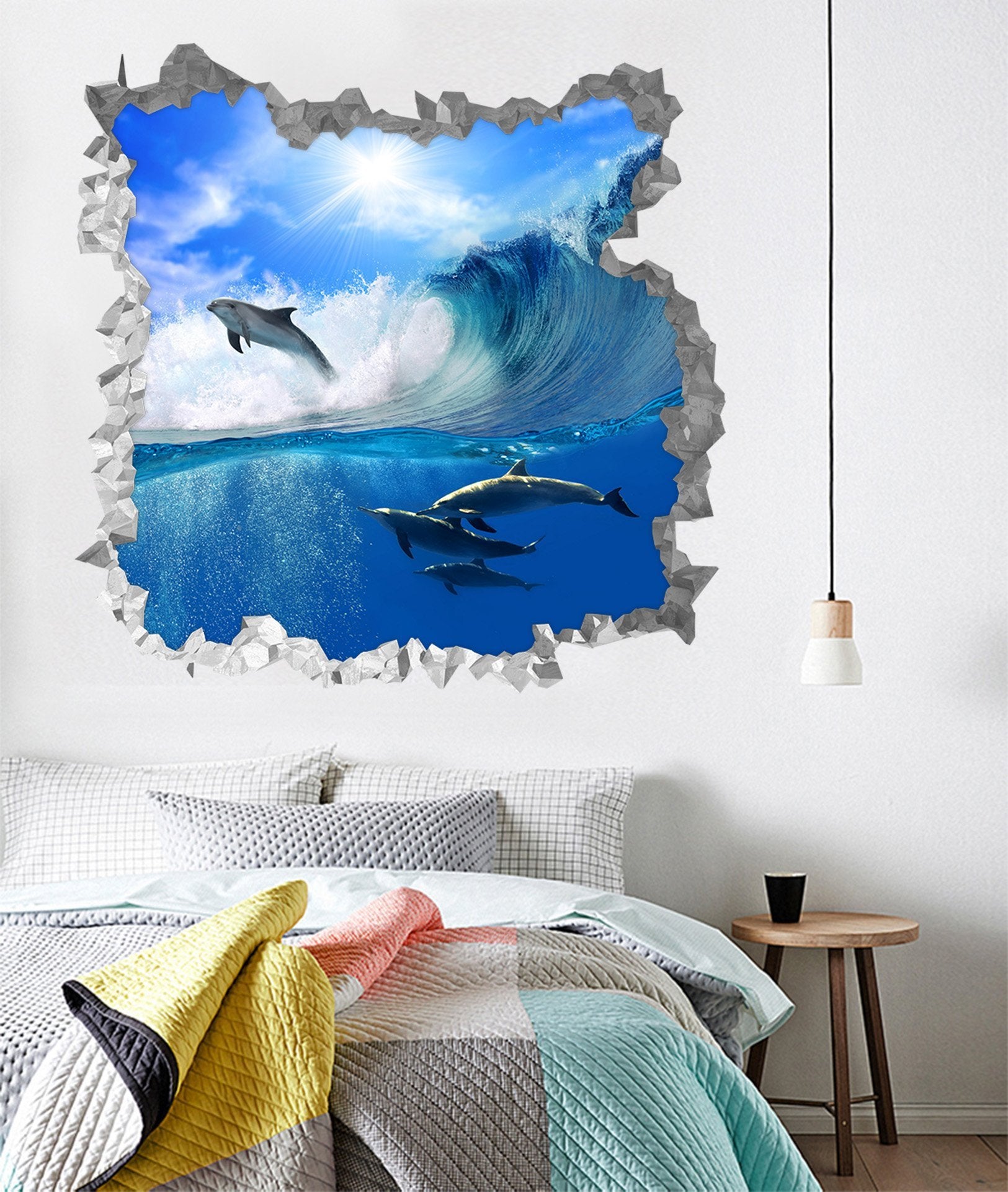 3D Blue Sea Fishes 227 Broken Wall Murals Wallpaper AJ Wallpaper