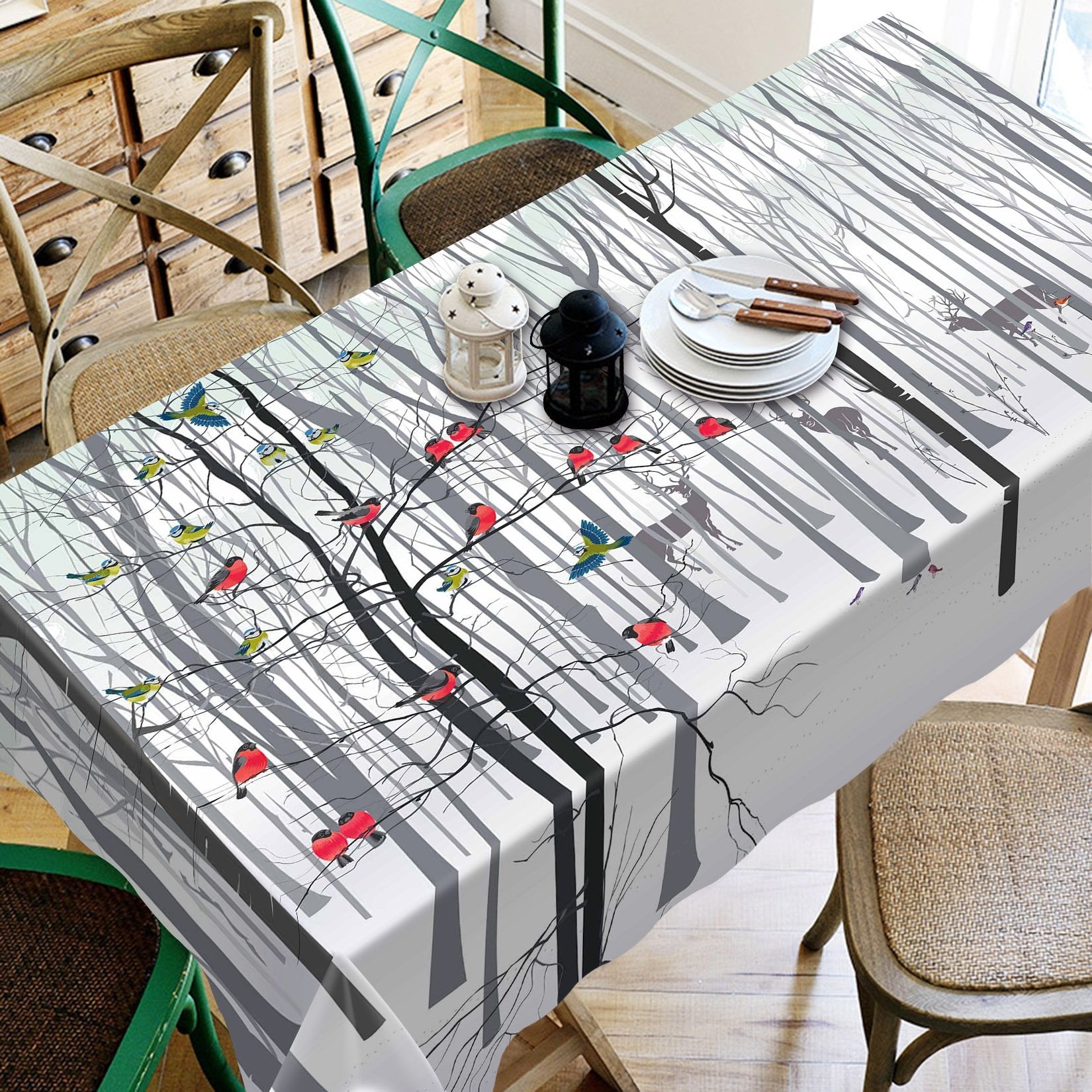 3D Bare Trees Birds 498 Tablecloths Wallpaper AJ Wallpaper