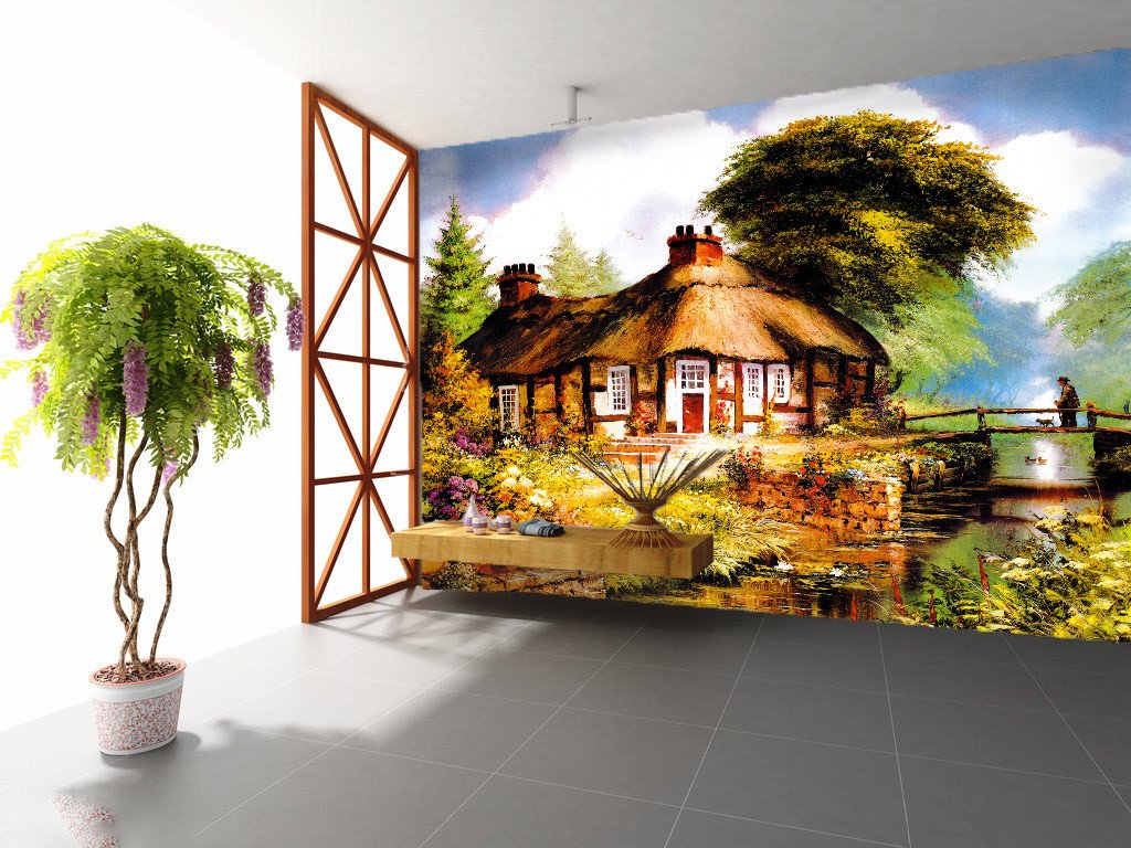 Riverside Thatched Huts Wallpaper AJ Wallpaper