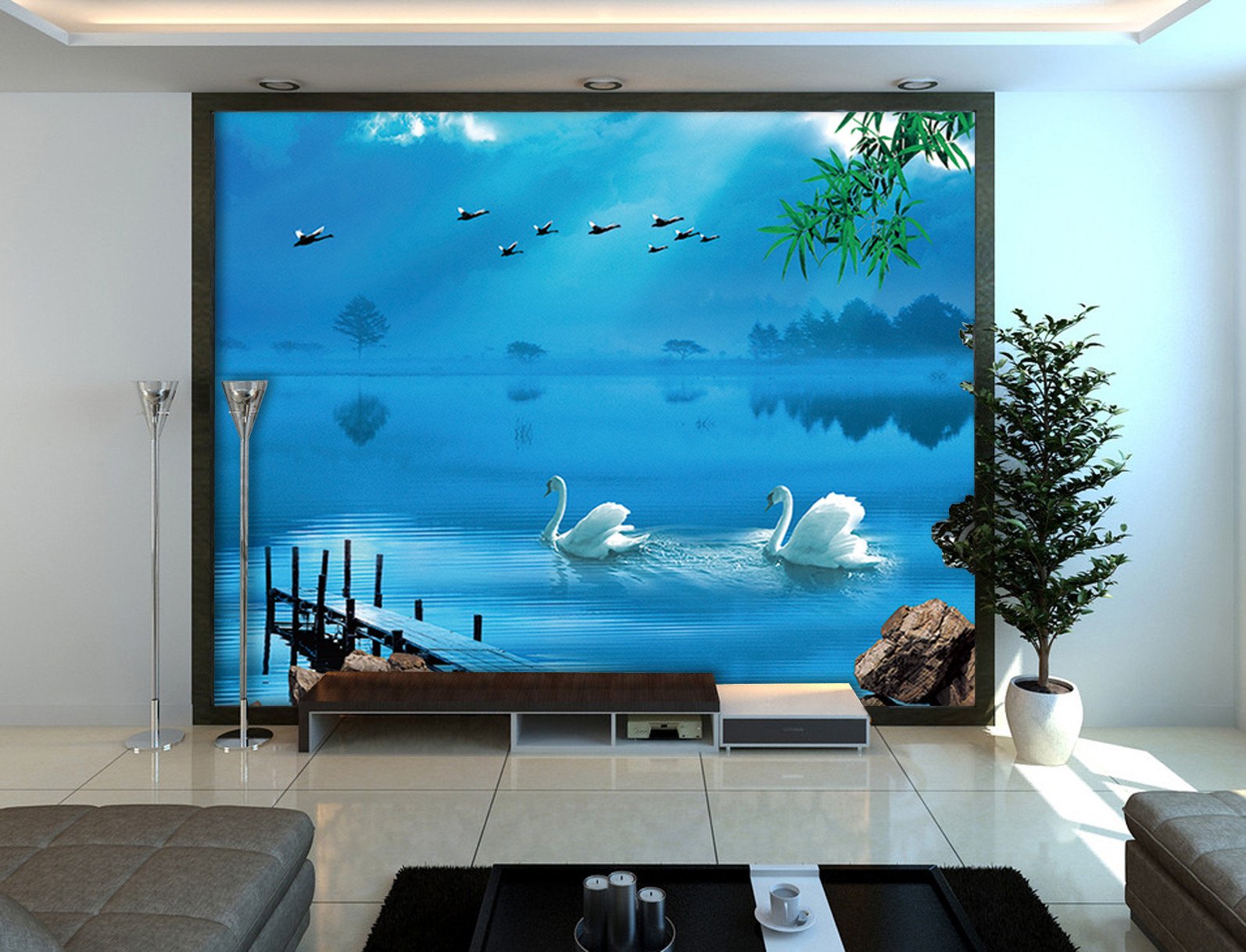 3D Blue Swan Lake 576 Wallpaper AJ Wallpaper