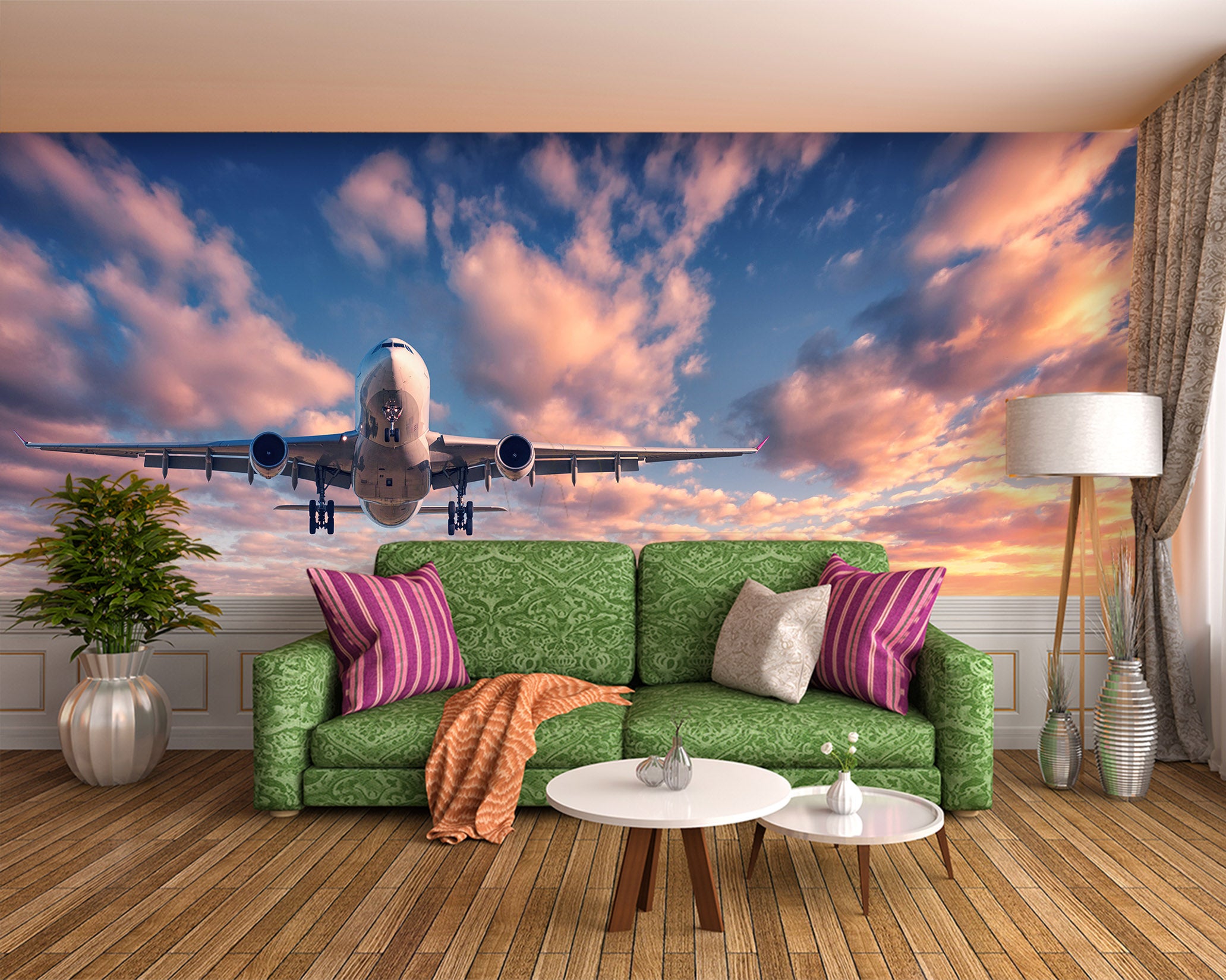 3D Dusk Plane 381 Vehicle Wall Murals