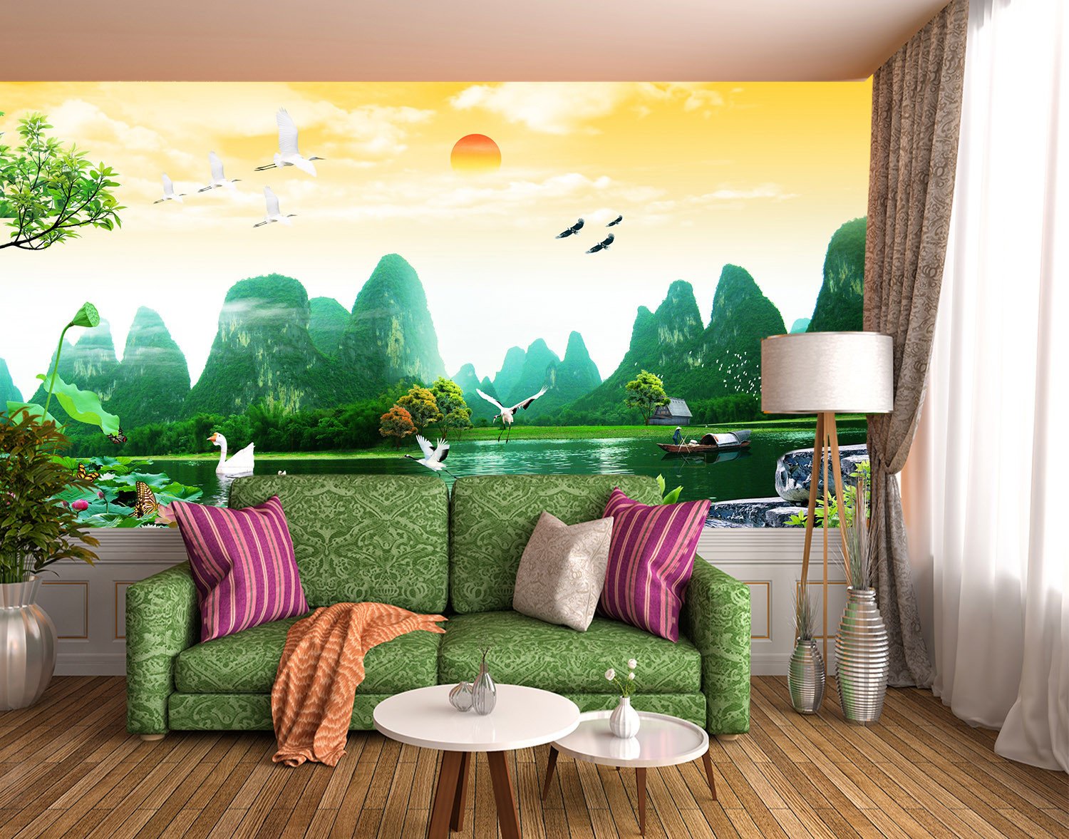 3D Sun Glow Lake Scenery Wallpaper AJ Wallpaper 2